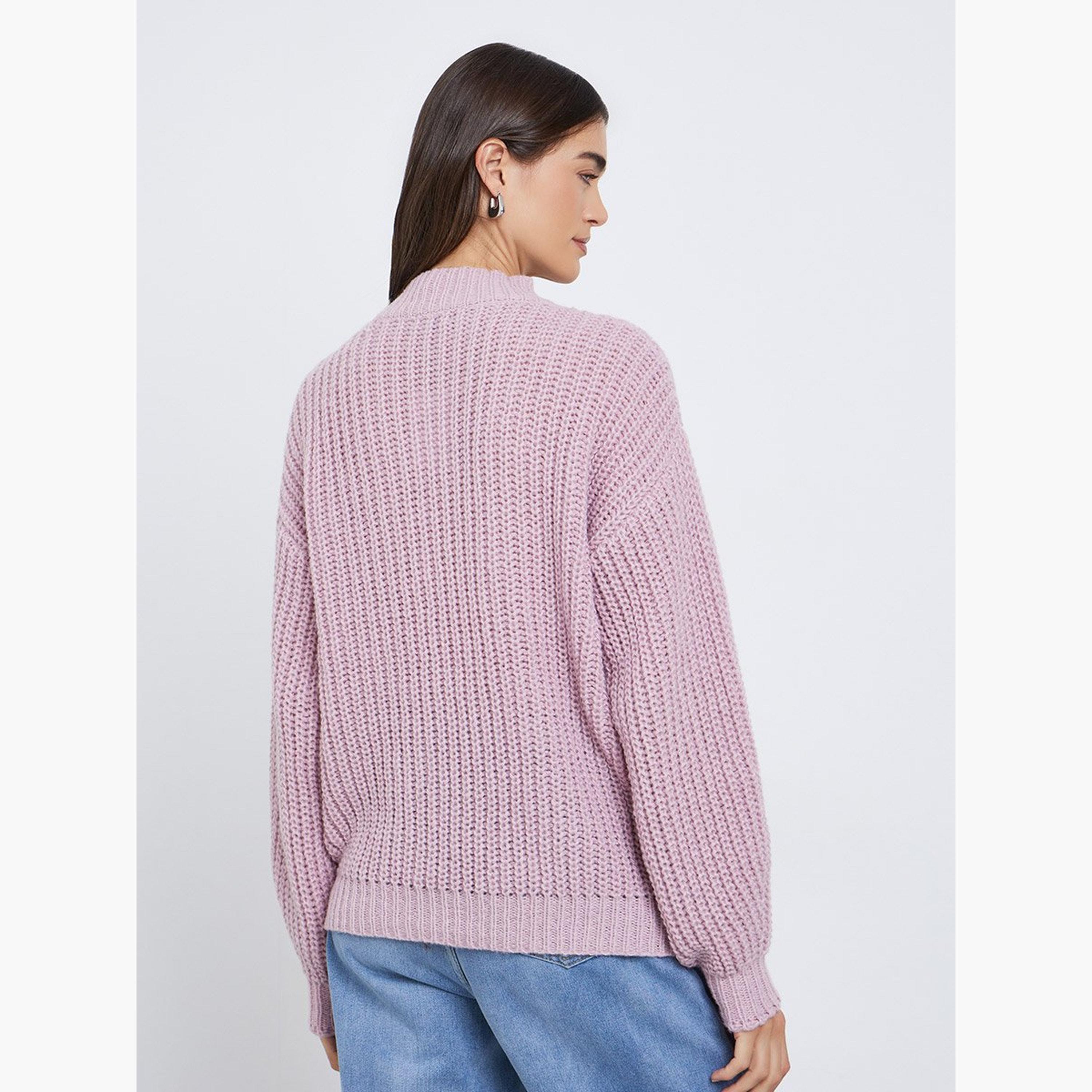 ستايلي - سترة وردية اللون ياقة عالية ونسيج محبوك سميك-women-winterwear-cardigansandjumpers-jumpers-image-5