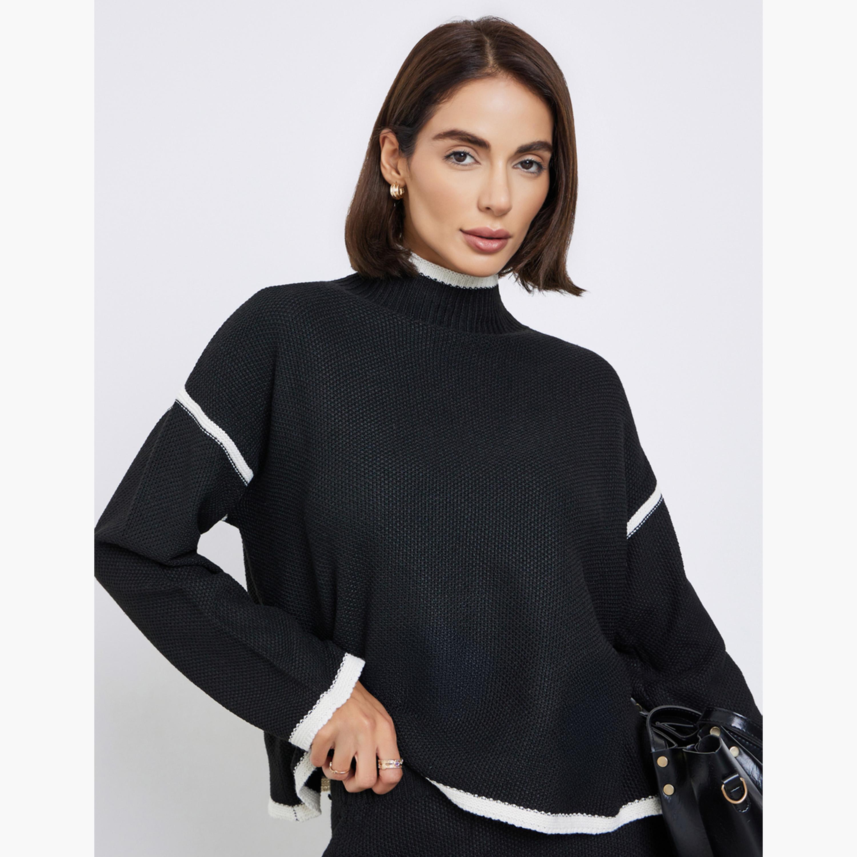 ستايلي - سترة سوداء بقصّة عادية مع حواف متباينة-women-clothing-cardigansandjumpers-jumpers-image-5