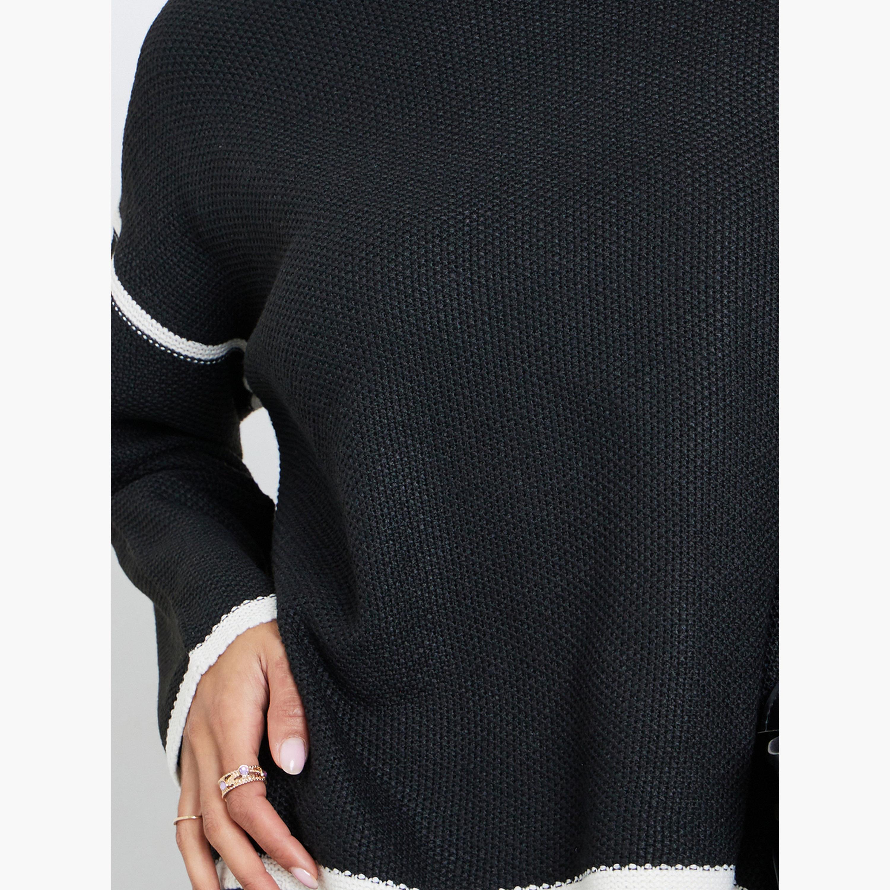 ستايلي - سترة سوداء بقصّة عادية مع حواف متباينة-women-clothing-cardigansandjumpers-jumpers-image-3