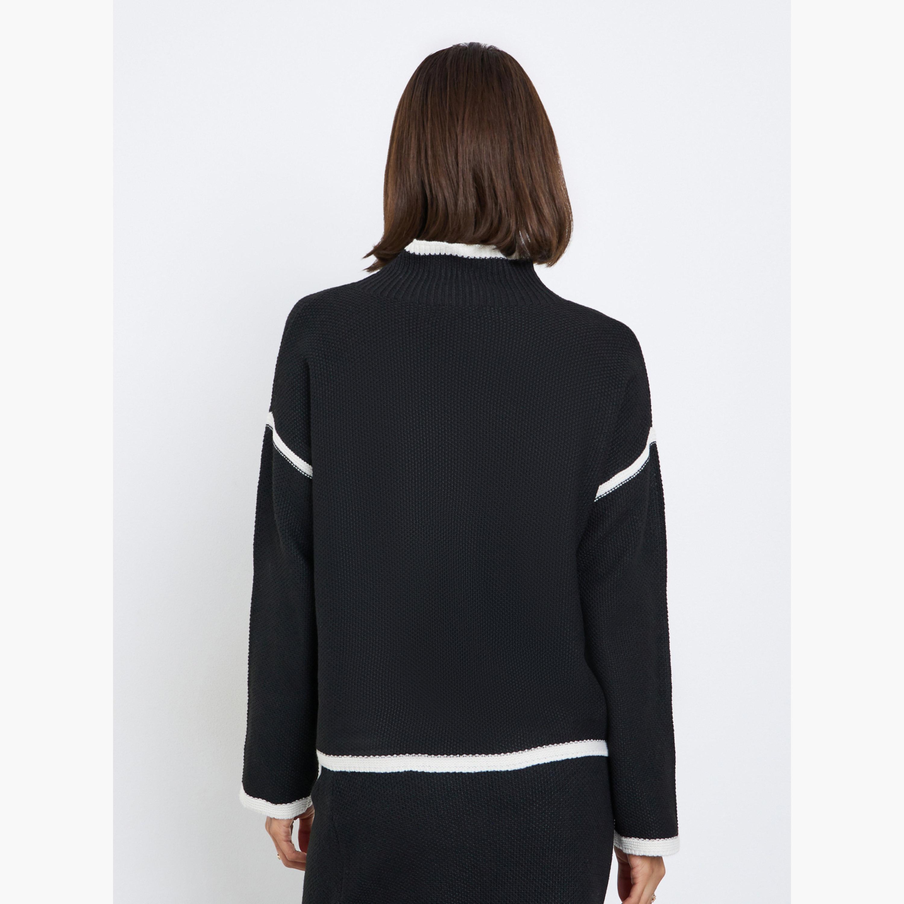 ستايلي - سترة سوداء بقصّة عادية مع حواف متباينة-women-clothing-cardigansandjumpers-jumpers-image-2