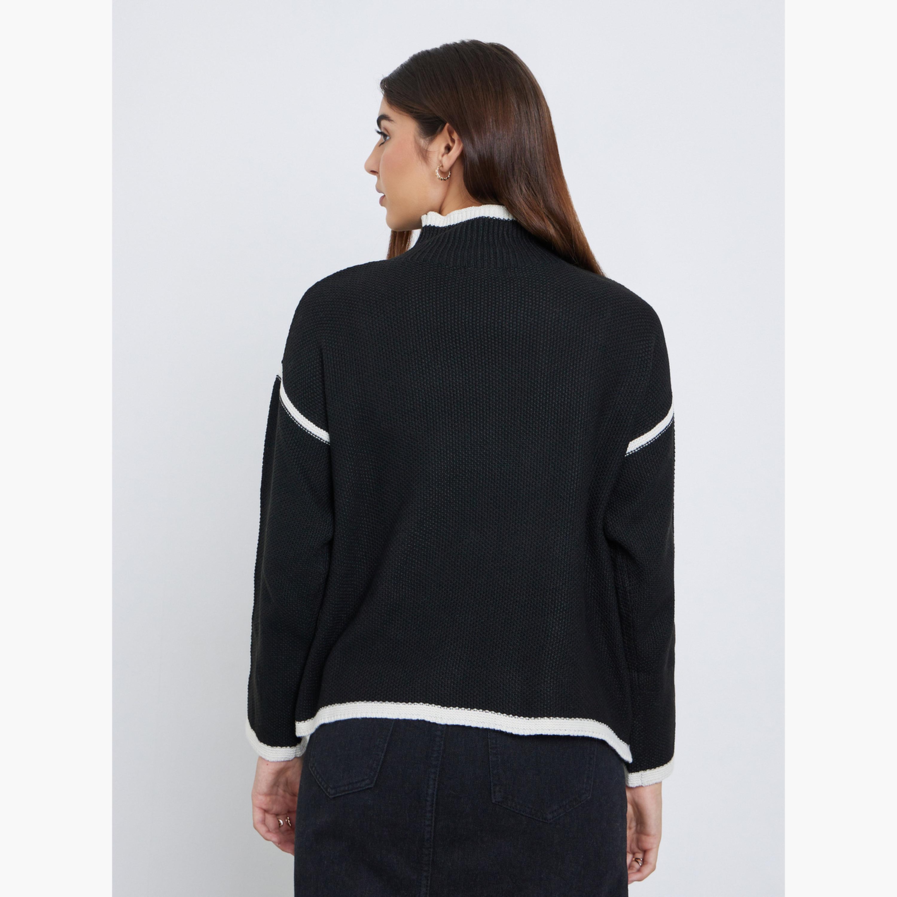 ستايلي - سترة سوداء بقصّة عادية مع حواف متباينة-women-clothing-cardigansandjumpers-jumpers-image-1