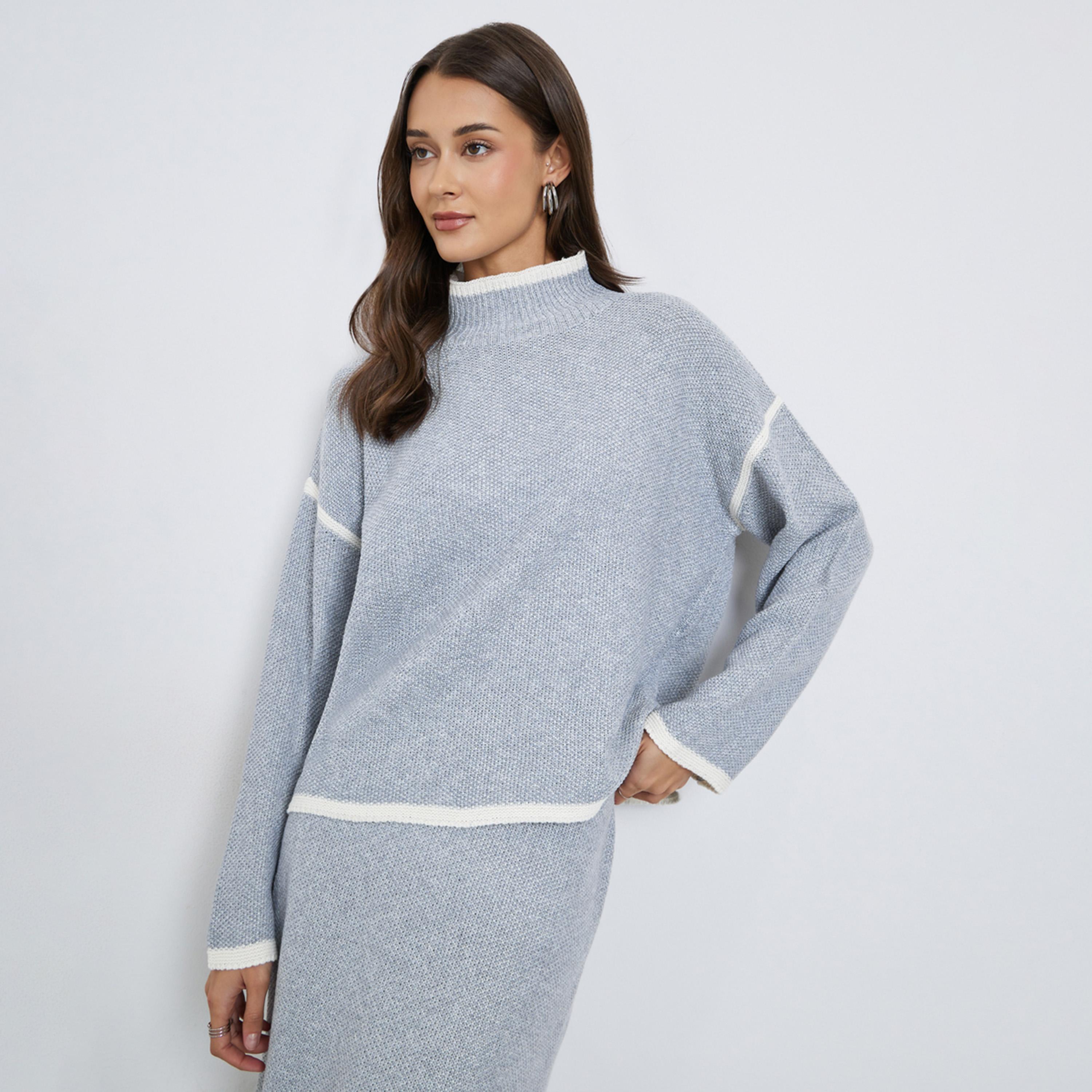ستايلي - سترة رمادية بقصّة عادية مع حواف متباينة-women-clothing-cardigansandjumpers-jumpers-image-5