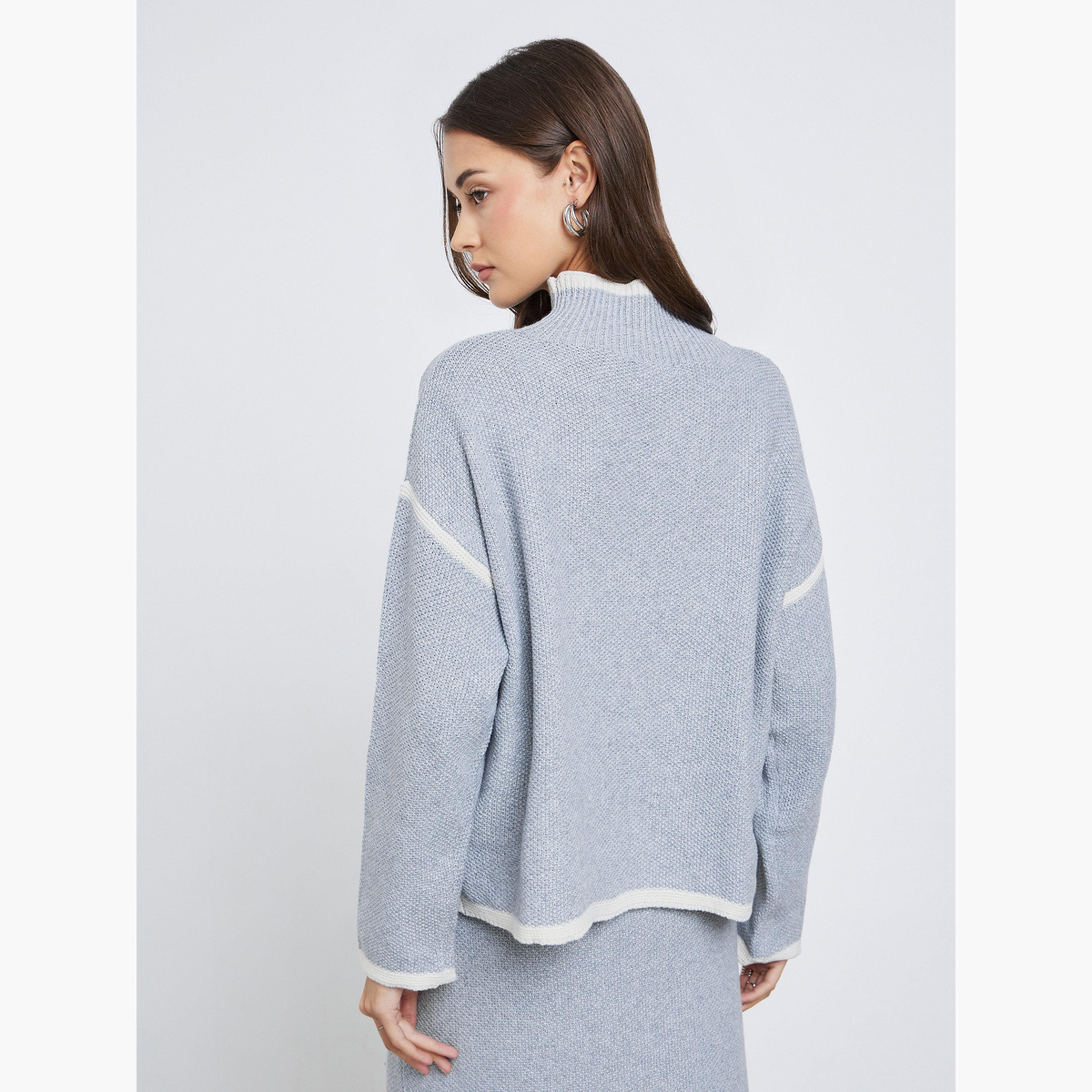 ستايلي - سترة رمادية بقصّة عادية مع حواف متباينة-women-clothing-cardigansandjumpers-jumpers-image-2