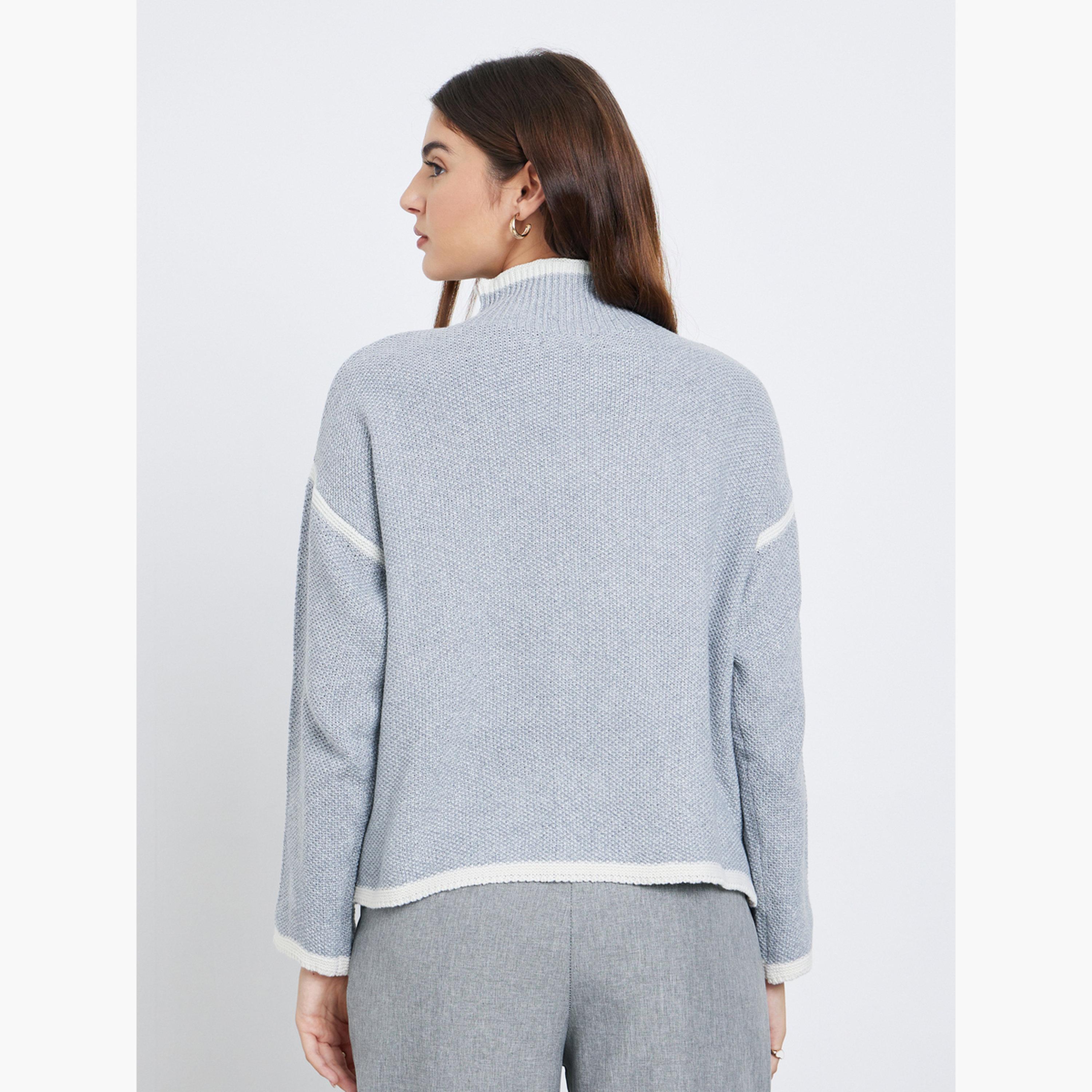 ستايلي - سترة رمادية بقصّة عادية مع حواف متباينة-women-clothing-cardigansandjumpers-jumpers-image-1