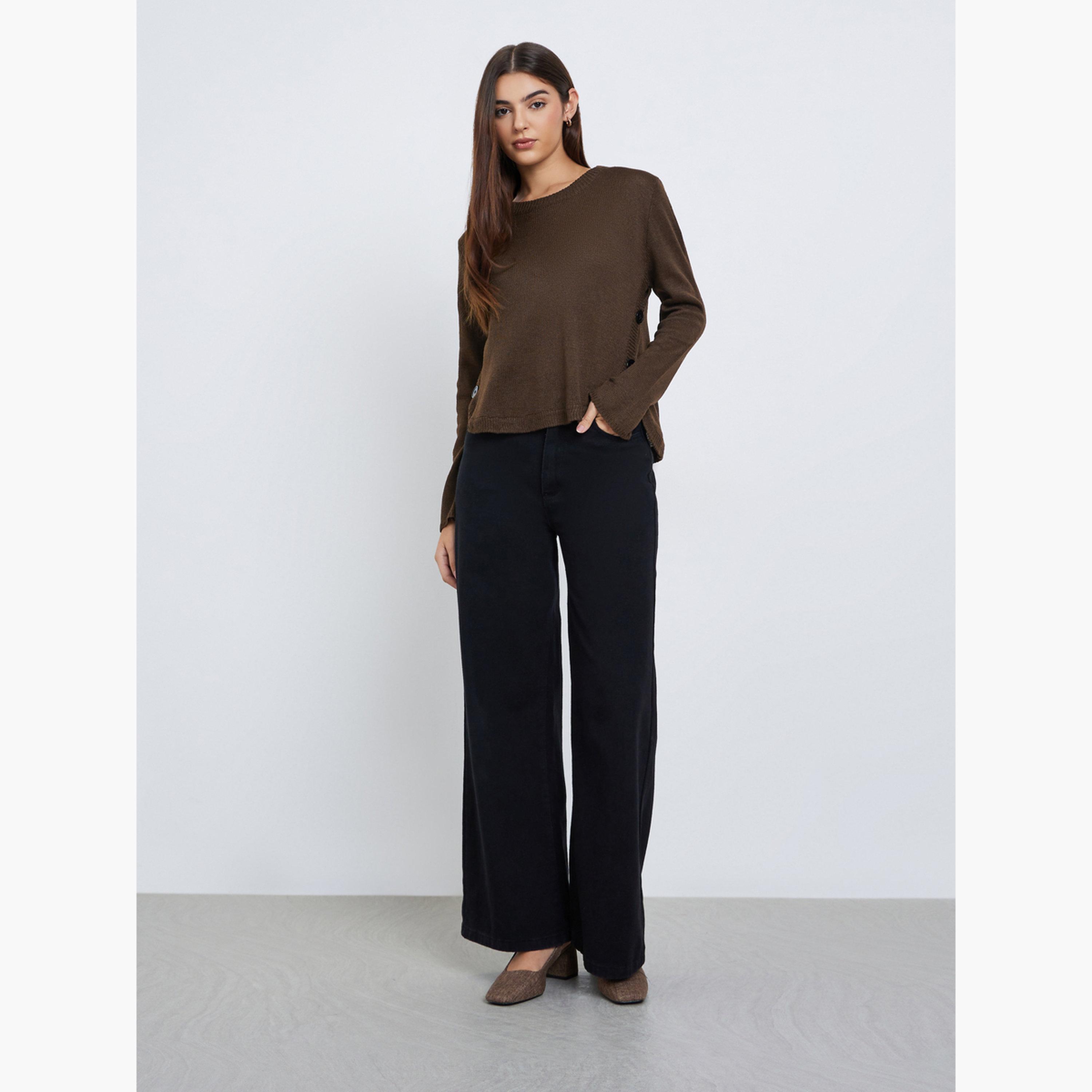 Styli Women Brown Button Detail Regular Fit Sweater-women-clothing-cardigansandjumpers-jumpers-image-2