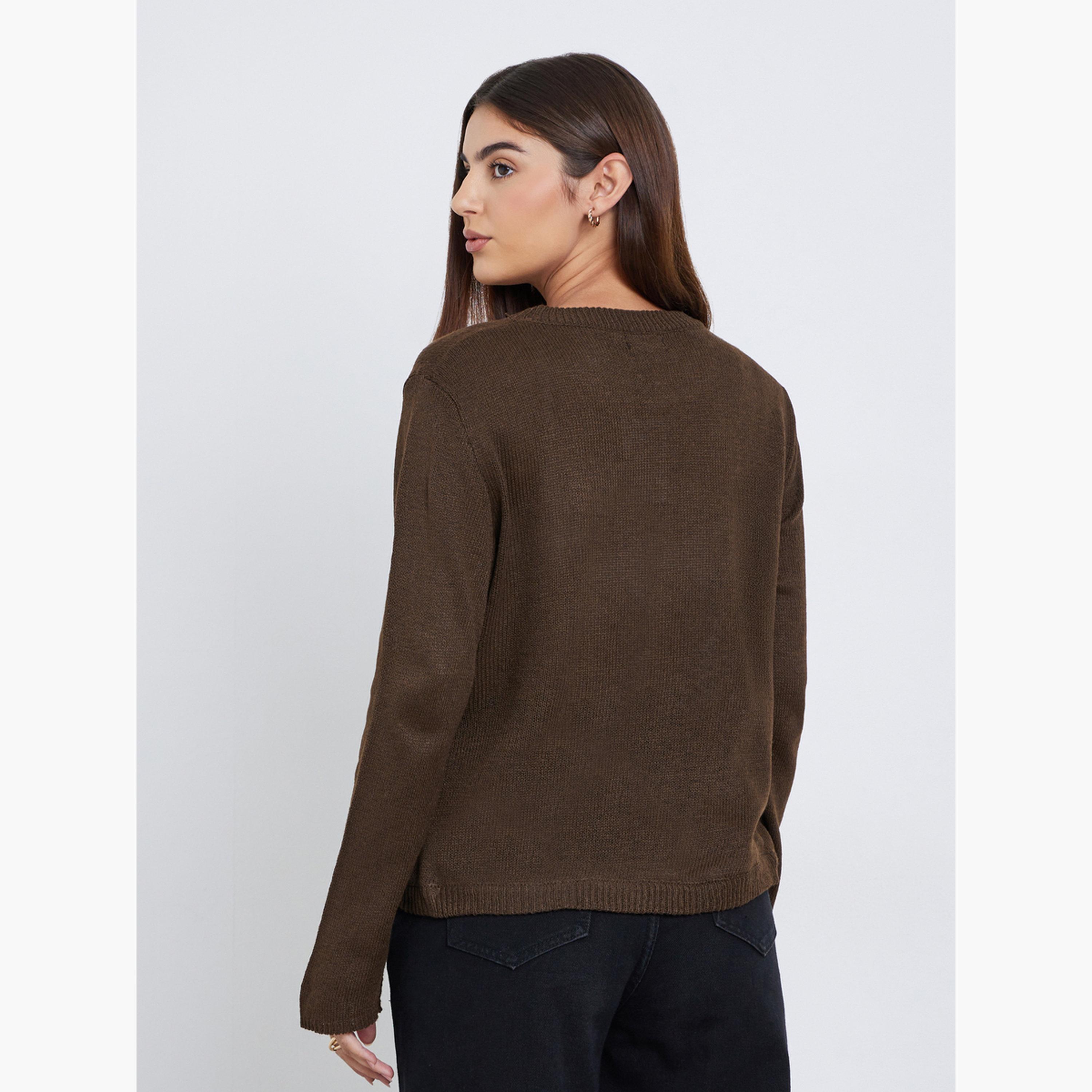 Styli Women Brown Button Detail Regular Fit Sweater-women-clothing-cardigansandjumpers-jumpers-image-4