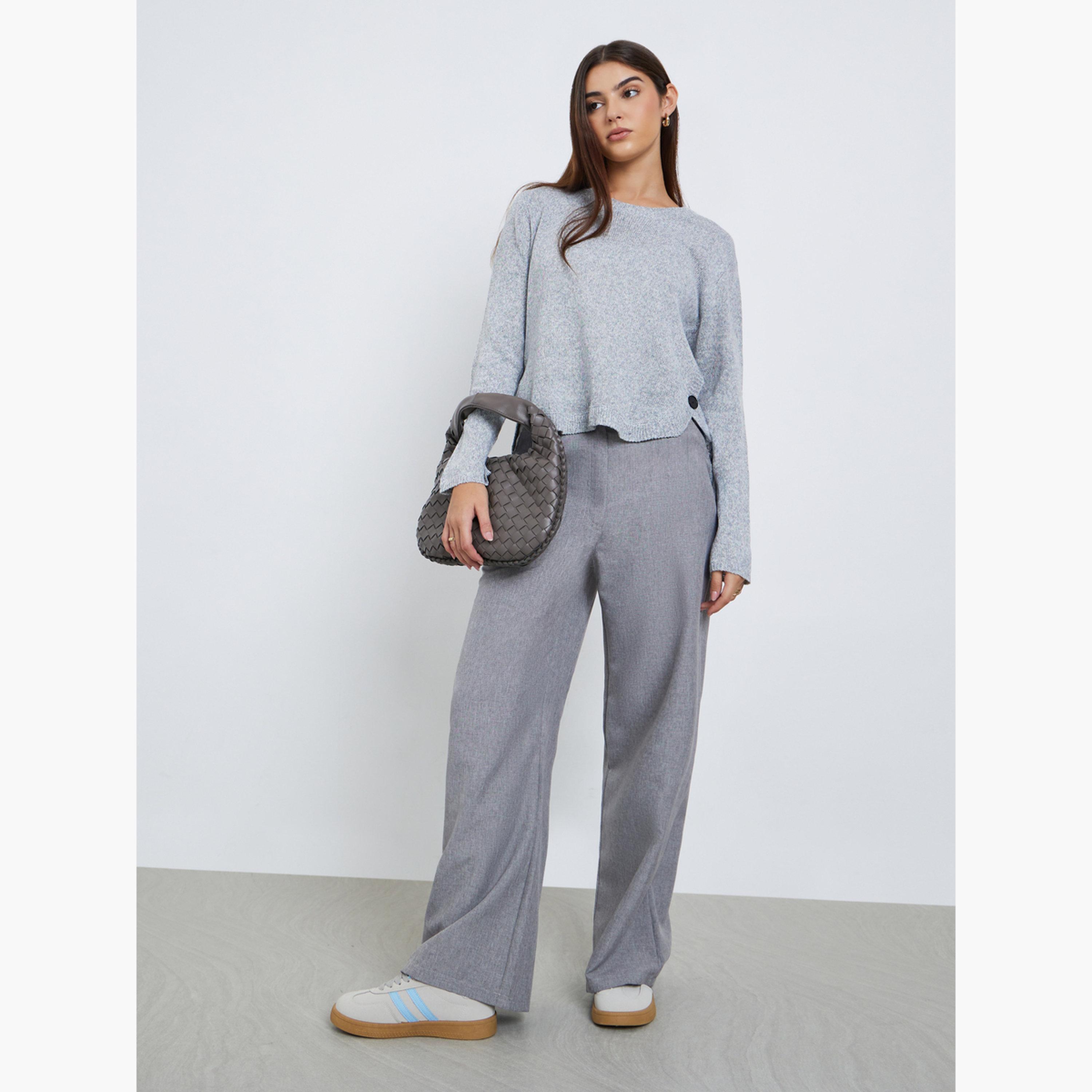 Styli Women Grey Button Detail Regular Fit Sweater-women-clothing-cardigansandjumpers-jumpers-image-2