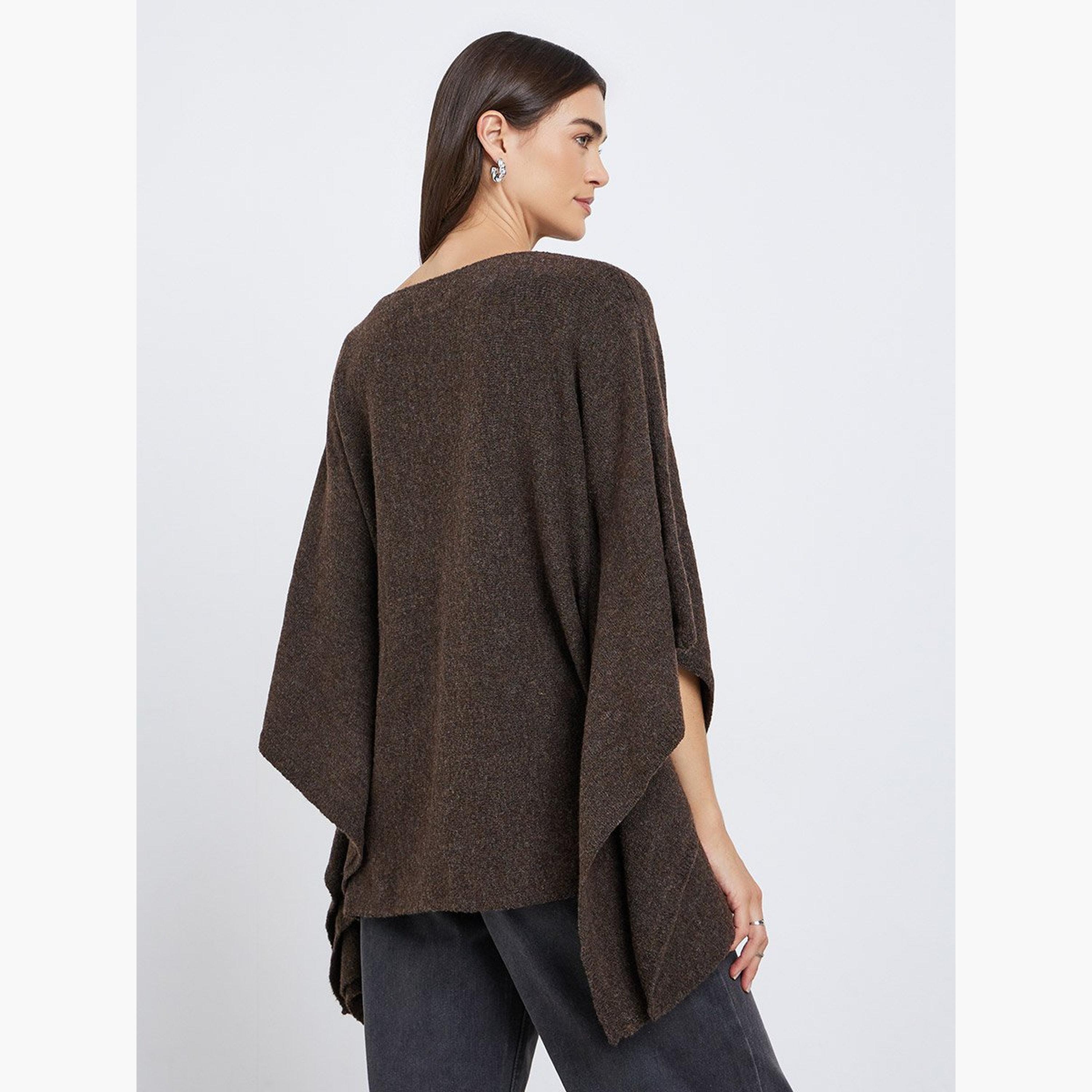 Styli Brown Oversized Knit Cape Sweater-women-winterwear-cardigansandjumpers-jumpers-image-4