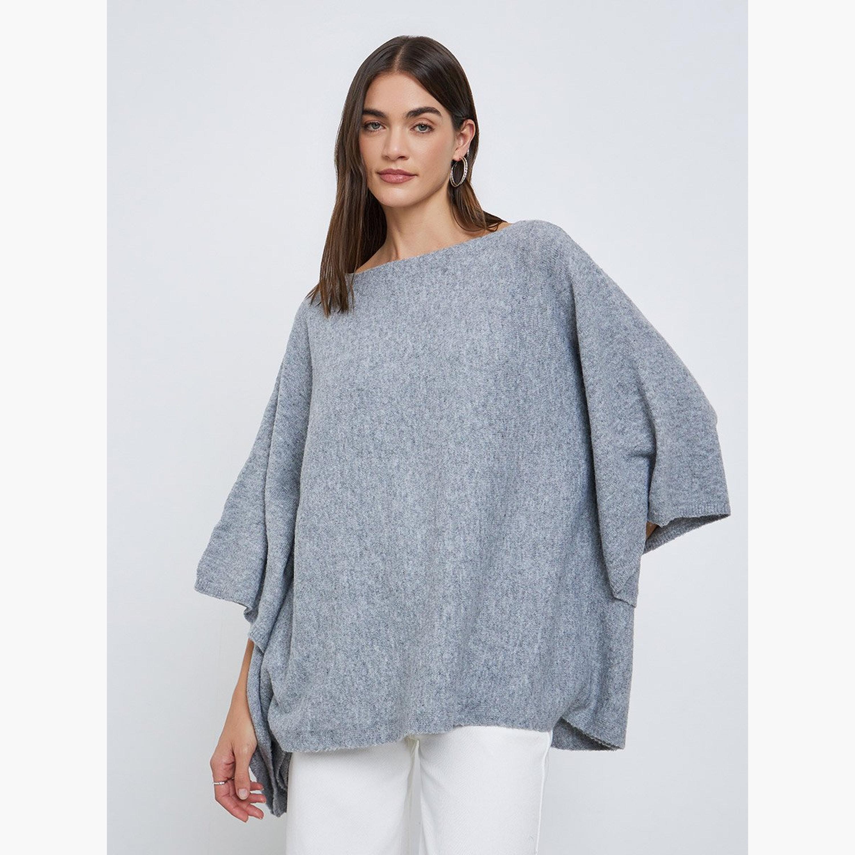Styli Grey Oversized Knit Cape Sweater-women-winterwear-cardigansandjumpers-jumpers-image-1