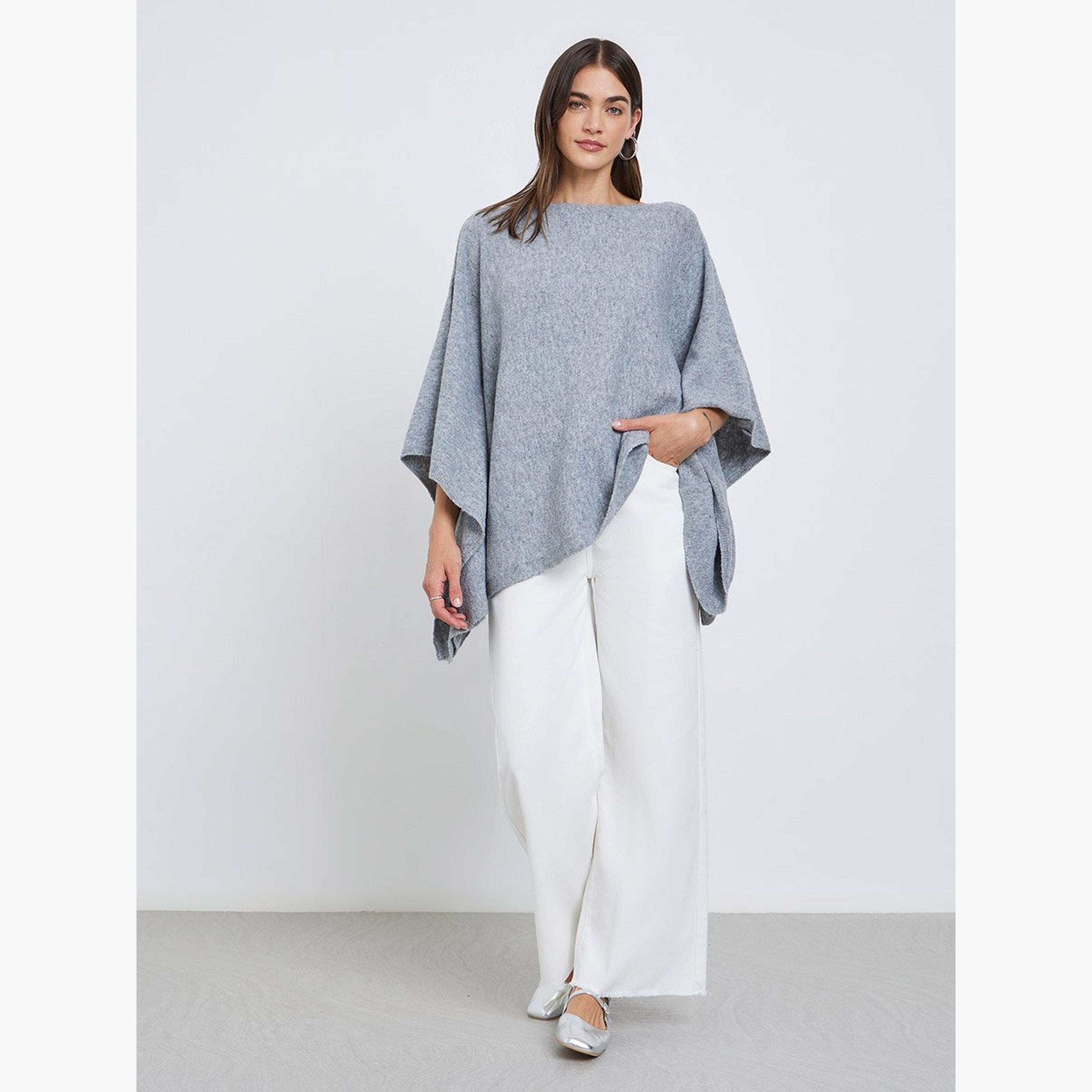 Styli Grey Oversized Knit Cape Sweater-women-winterwear-cardigansandjumpers-jumpers-image-2