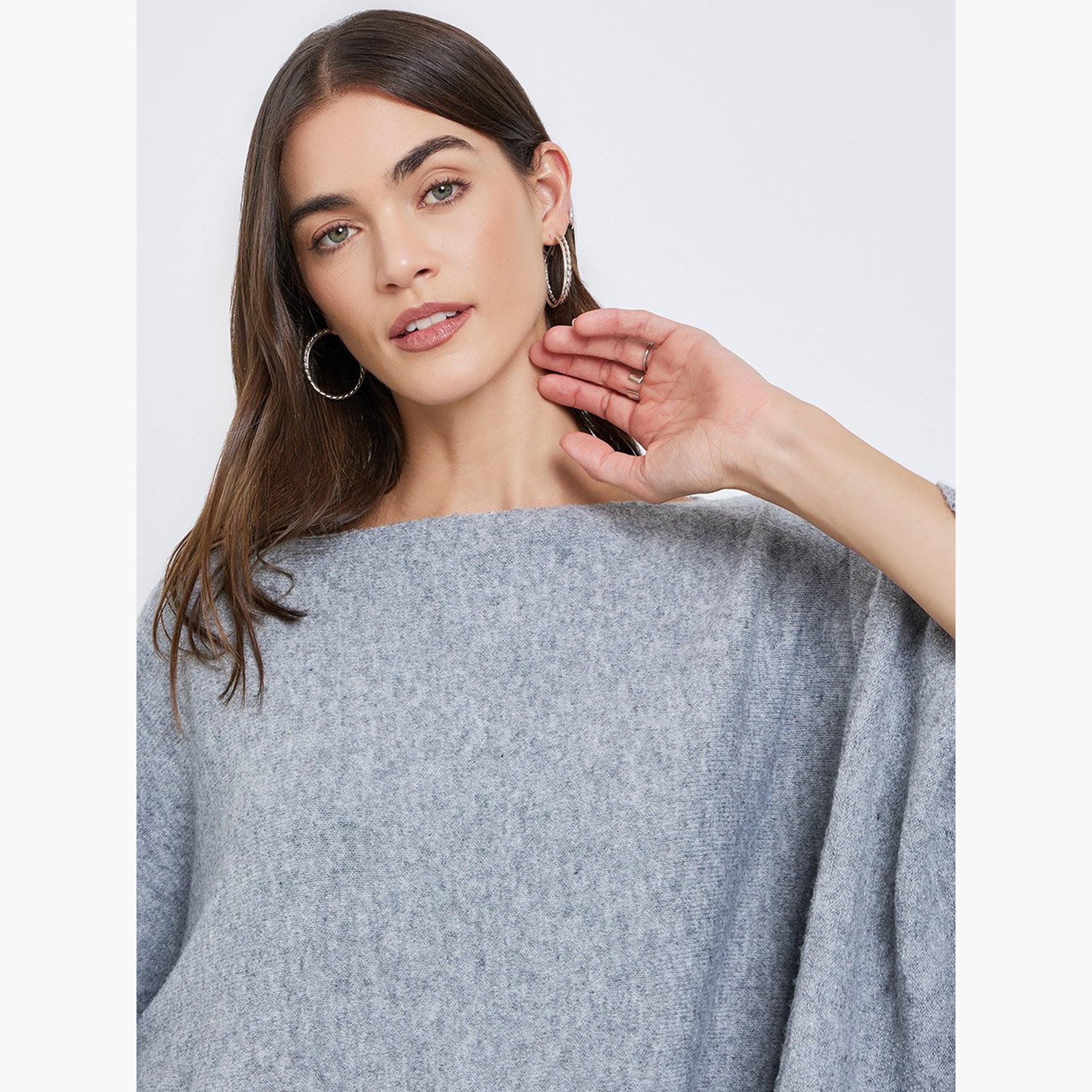 Styli Grey Oversized Knit Cape Sweater-women-winterwear-cardigansandjumpers-jumpers-image-3