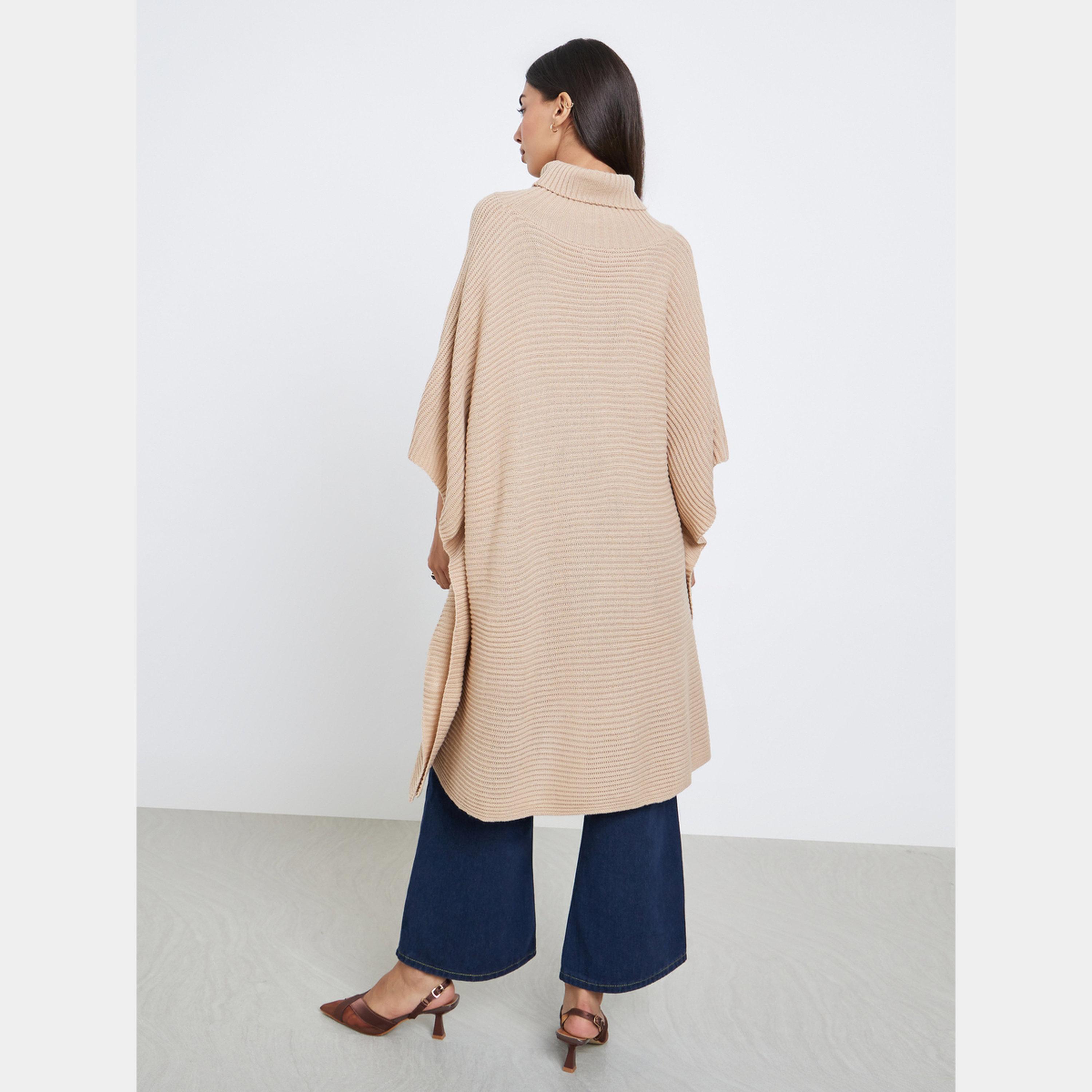 ستايلي - سترة نسائية مقاس واسع قماش سميك محبوك بياقة مدورة وأكمام طويلة لون بيج-women-clothing-cardigansandjumpers-jumpers-image-4