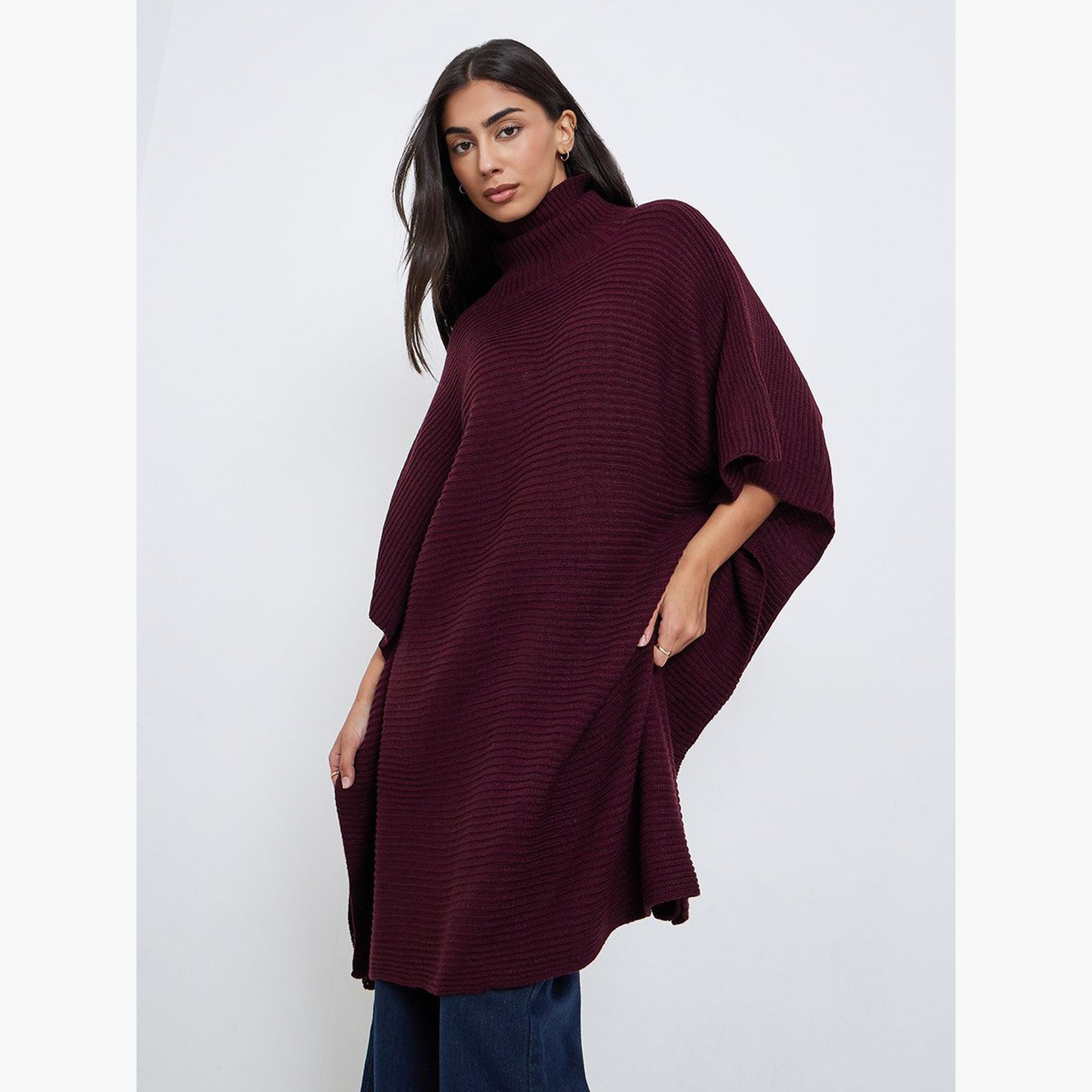 ستايلي - سترة صوفية مقاس كبير لون عنابي-women-winterwear-cardigansandjumpers-jumpers-image-1