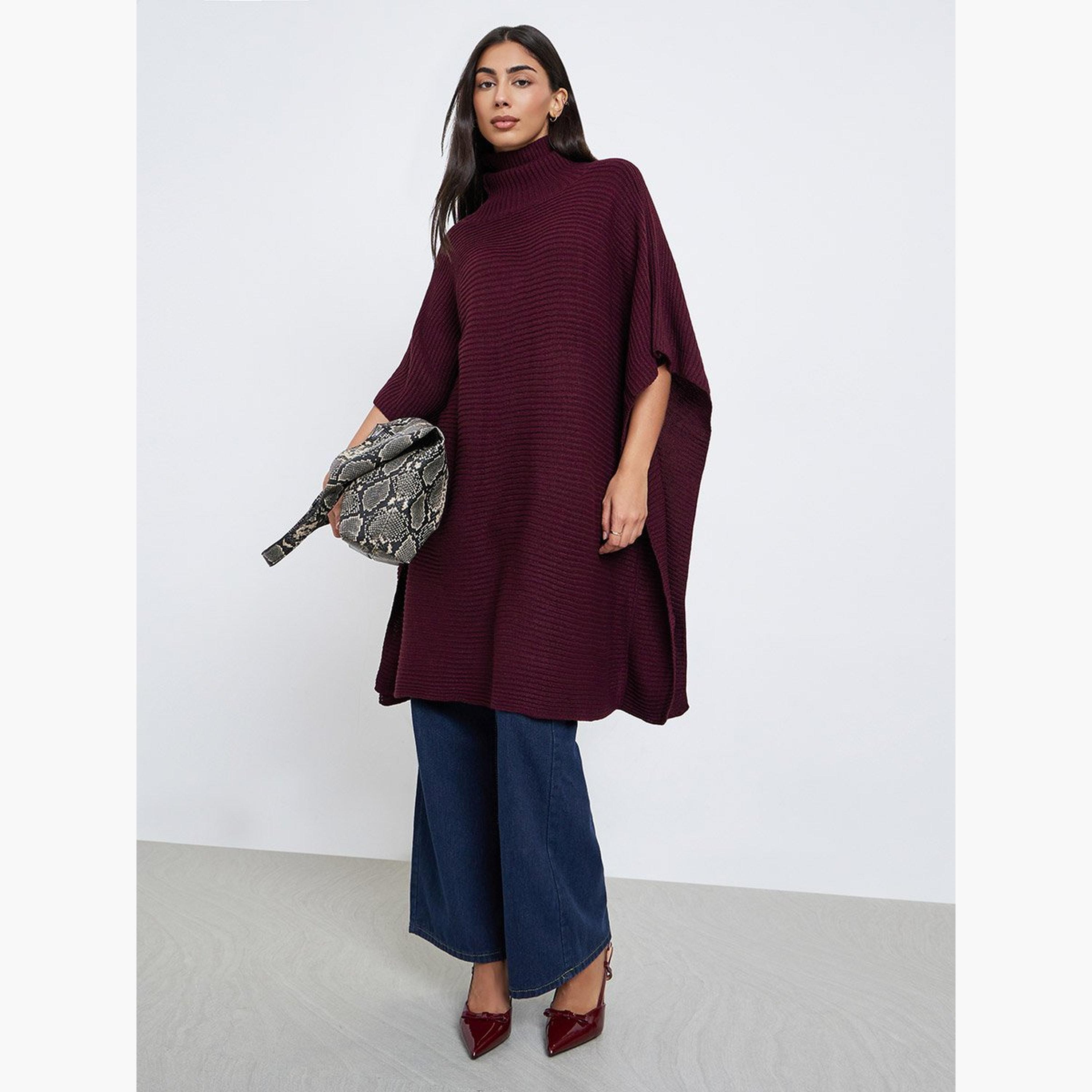 ستايلي - سترة صوفية مقاس كبير لون عنابي-women-winterwear-cardigansandjumpers-jumpers-image-2