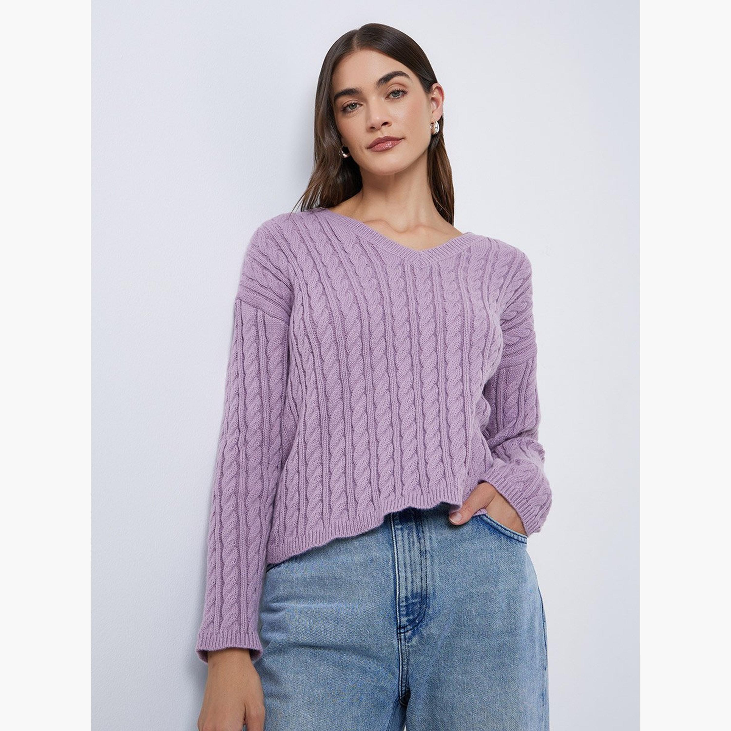 ستايلي - سترة أرجوانية محبوكة برقبة على شكل حرف V-women-winterwear-cardigansandjumpers-jumpers-image-1