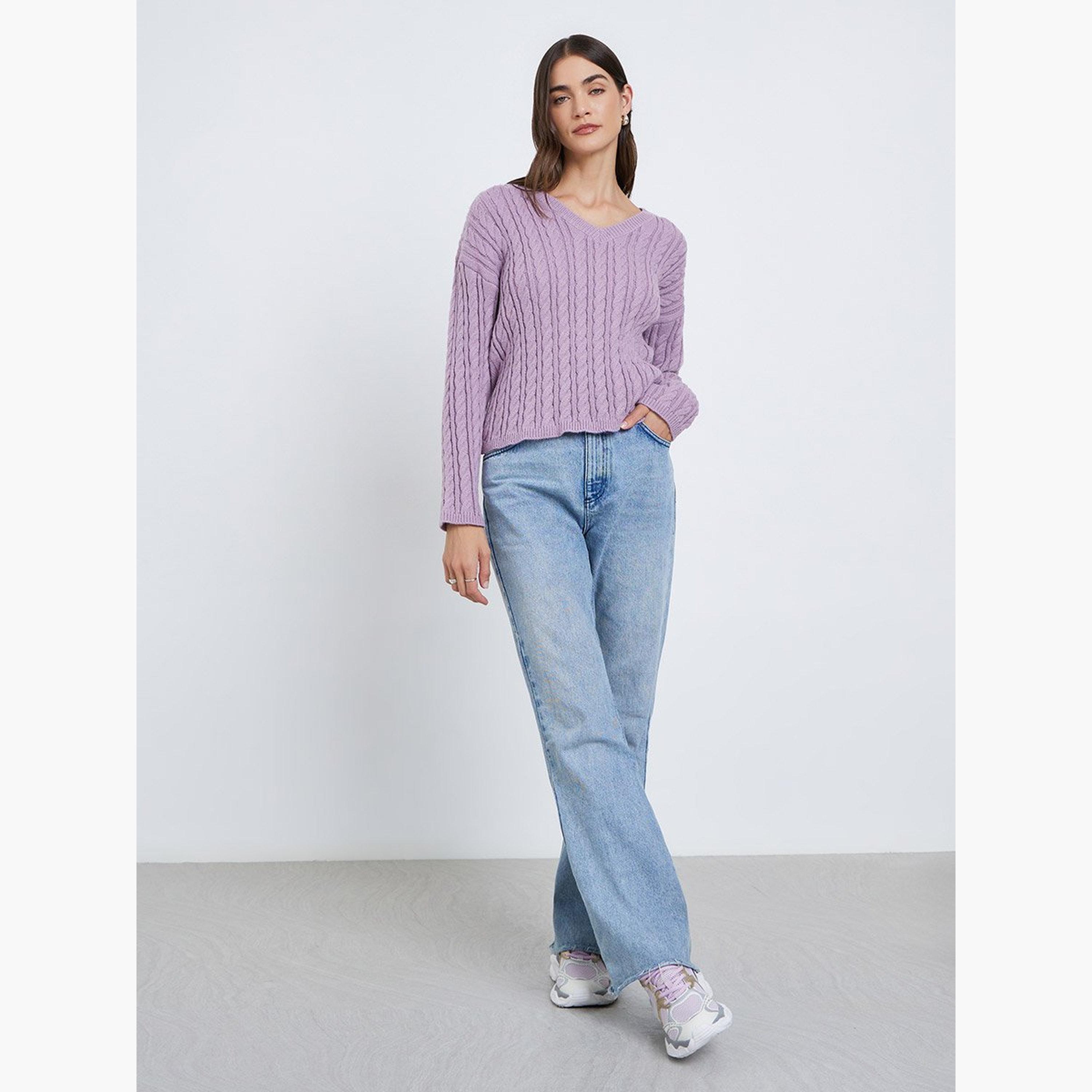 ستايلي - سترة أرجوانية محبوكة برقبة على شكل حرف V-women-winterwear-cardigansandjumpers-jumpers-image-2
