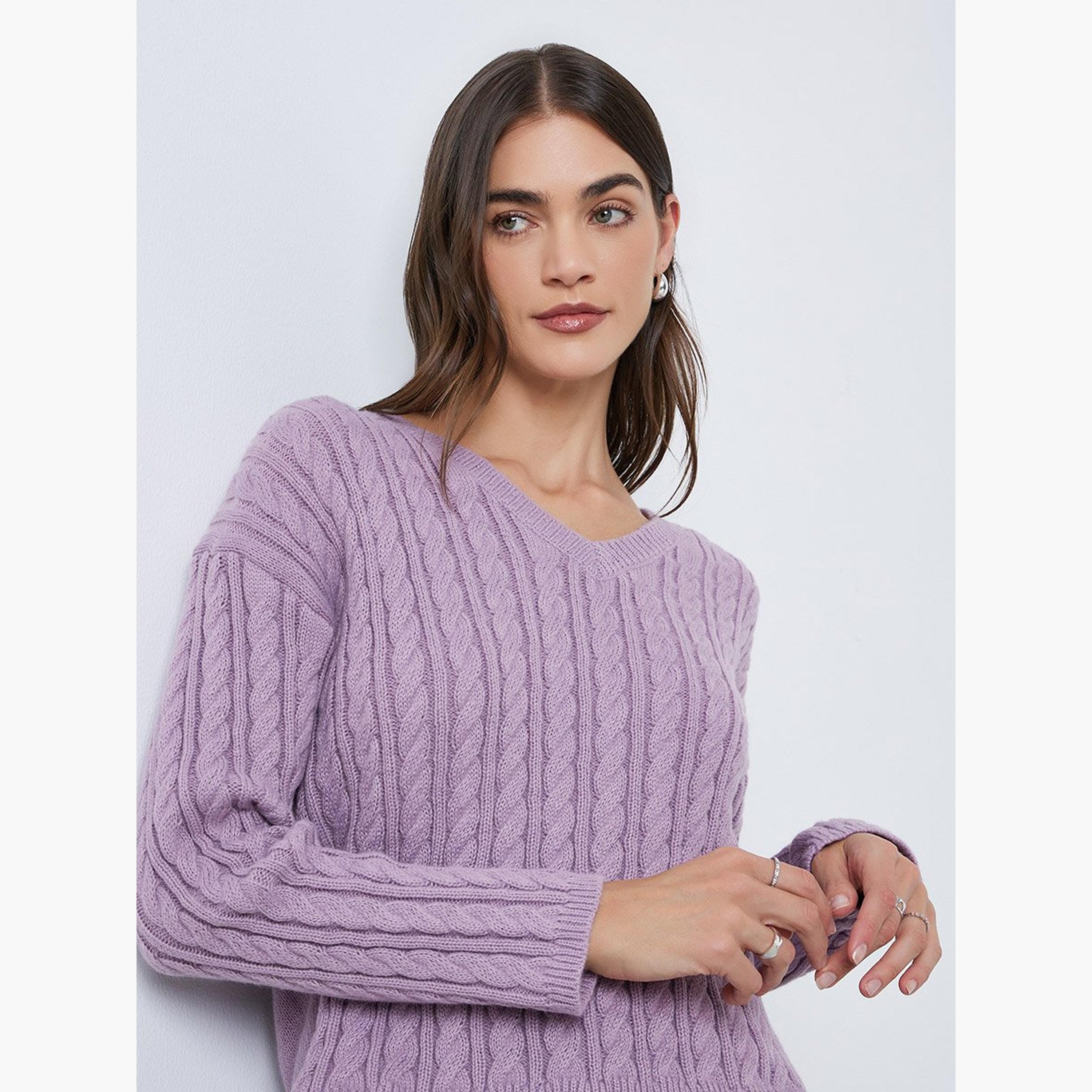 ستايلي - سترة أرجوانية محبوكة برقبة على شكل حرف V-women-winterwear-cardigansandjumpers-jumpers-image-3