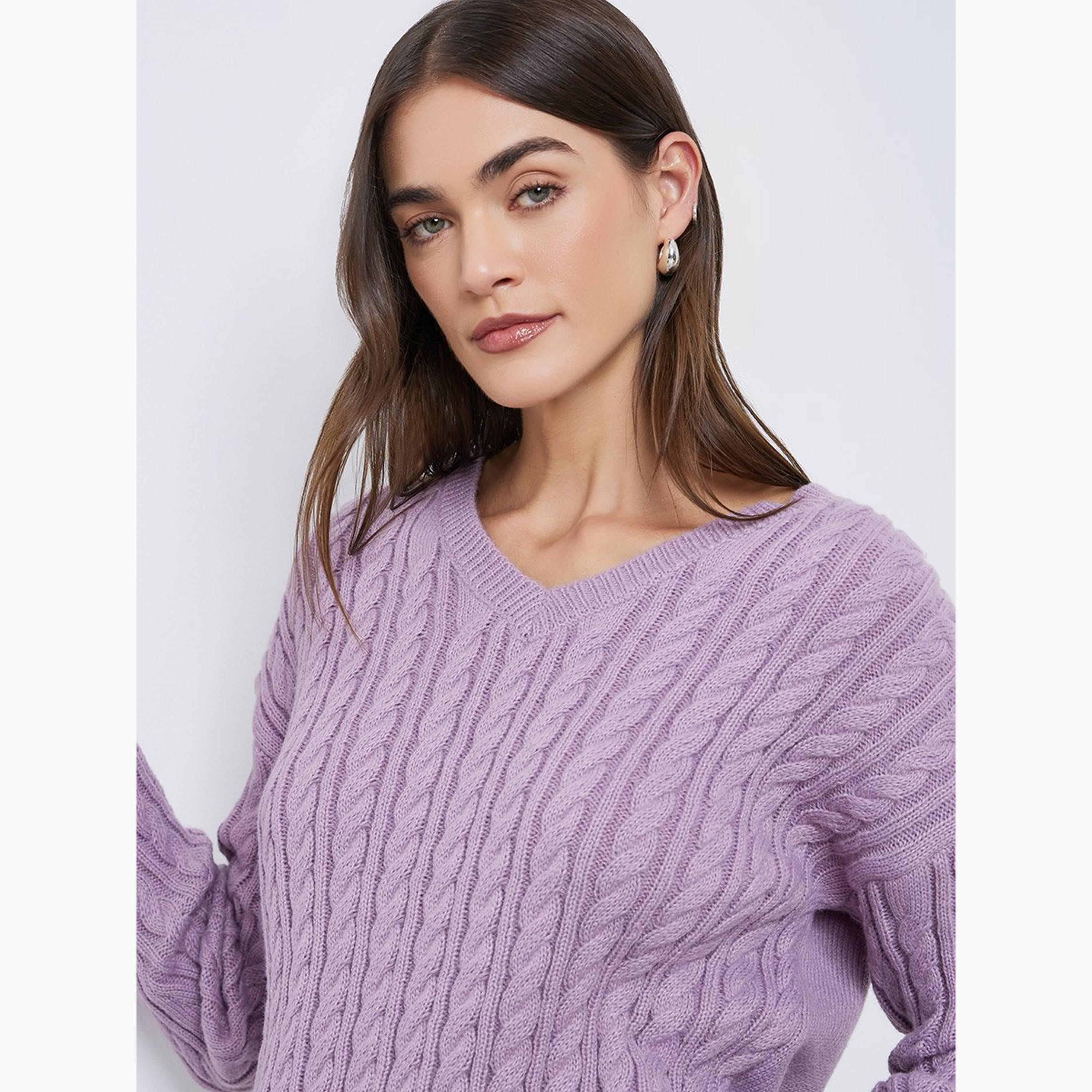 ستايلي - سترة أرجوانية محبوكة برقبة على شكل حرف V-women-winterwear-cardigansandjumpers-jumpers-image-4