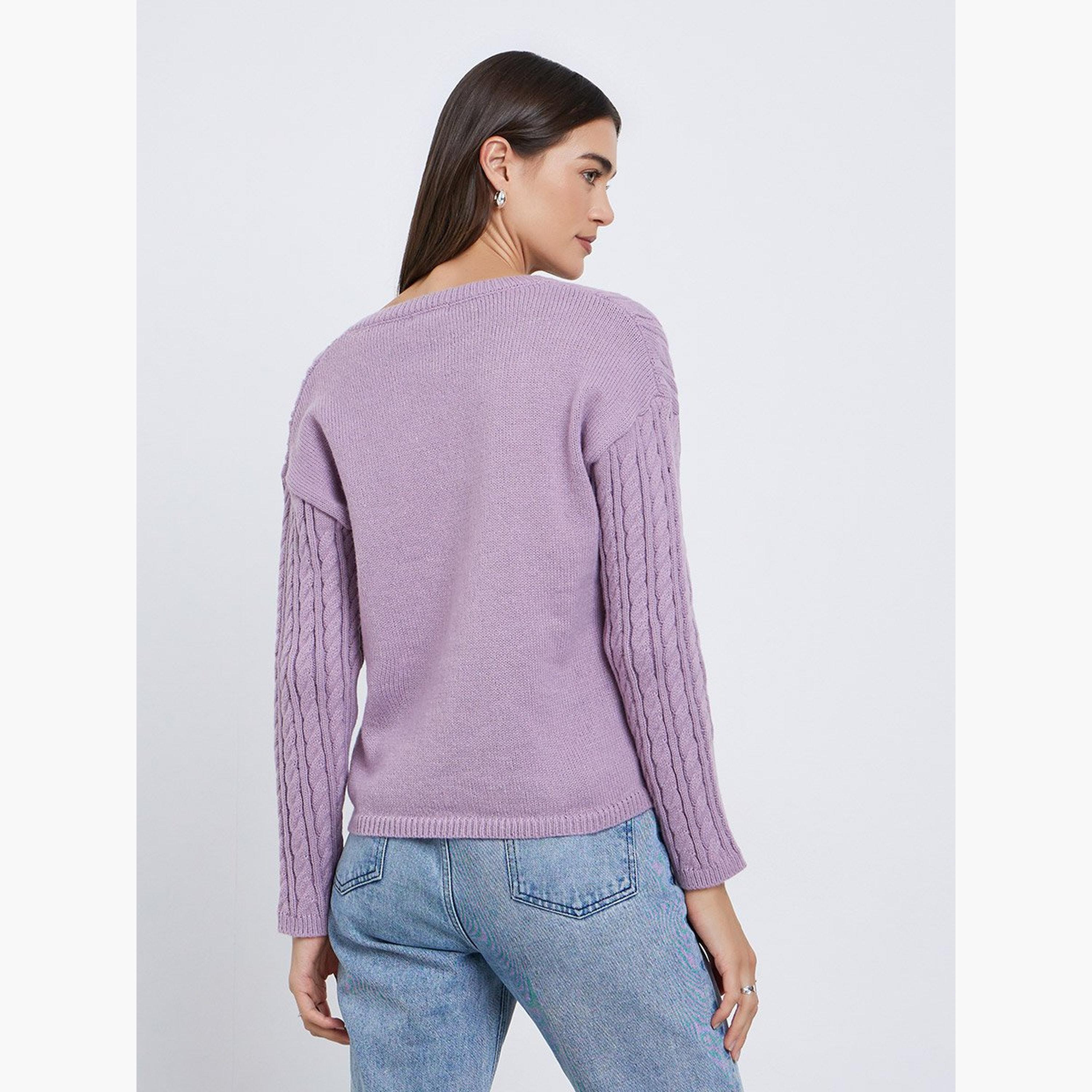 ستايلي - سترة أرجوانية محبوكة برقبة على شكل حرف V-women-winterwear-cardigansandjumpers-jumpers-image-5