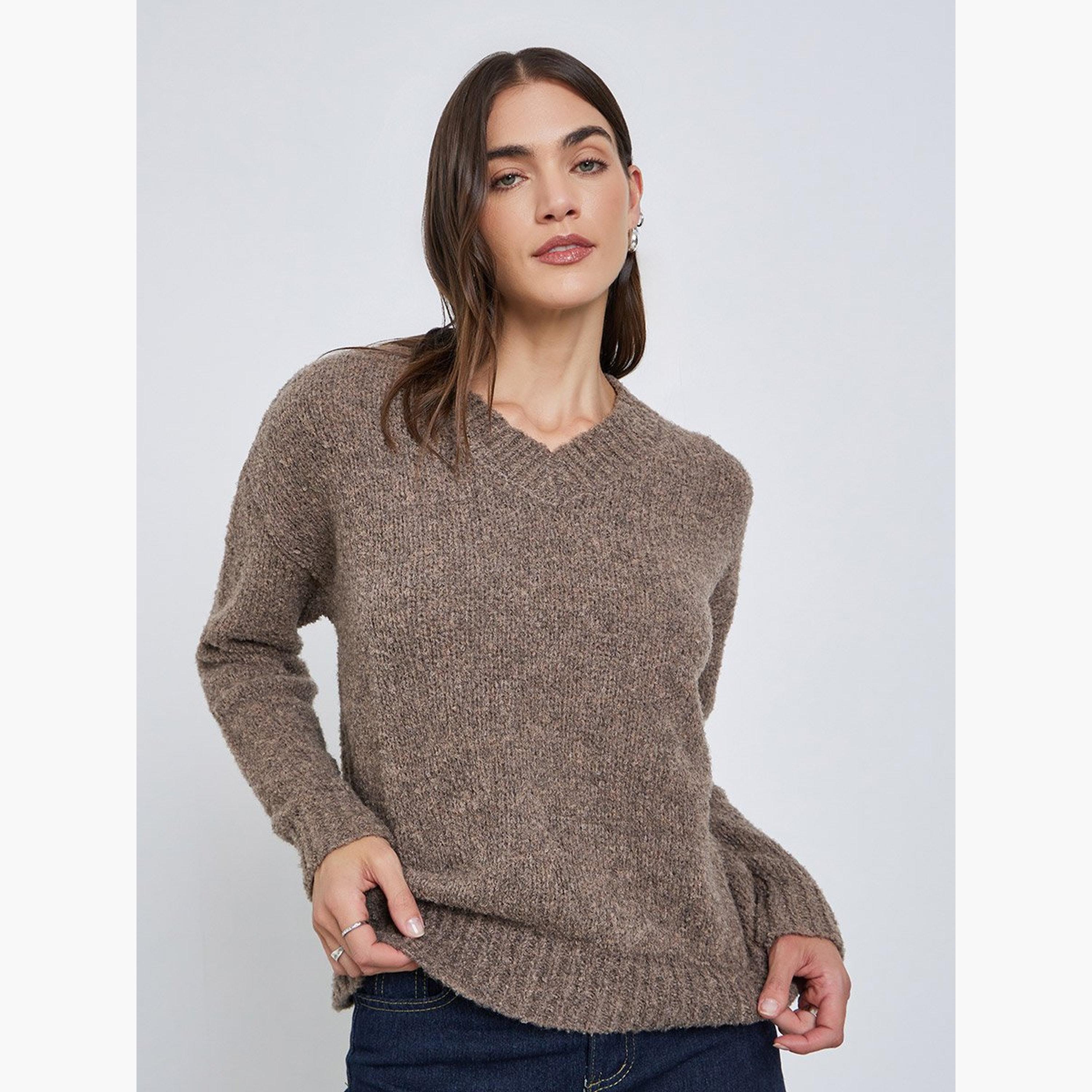 Styli Brown Relaxed Fit Multi Yarn Sweater-women-winterwear-cardigansandjumpers-jumpers-image-1