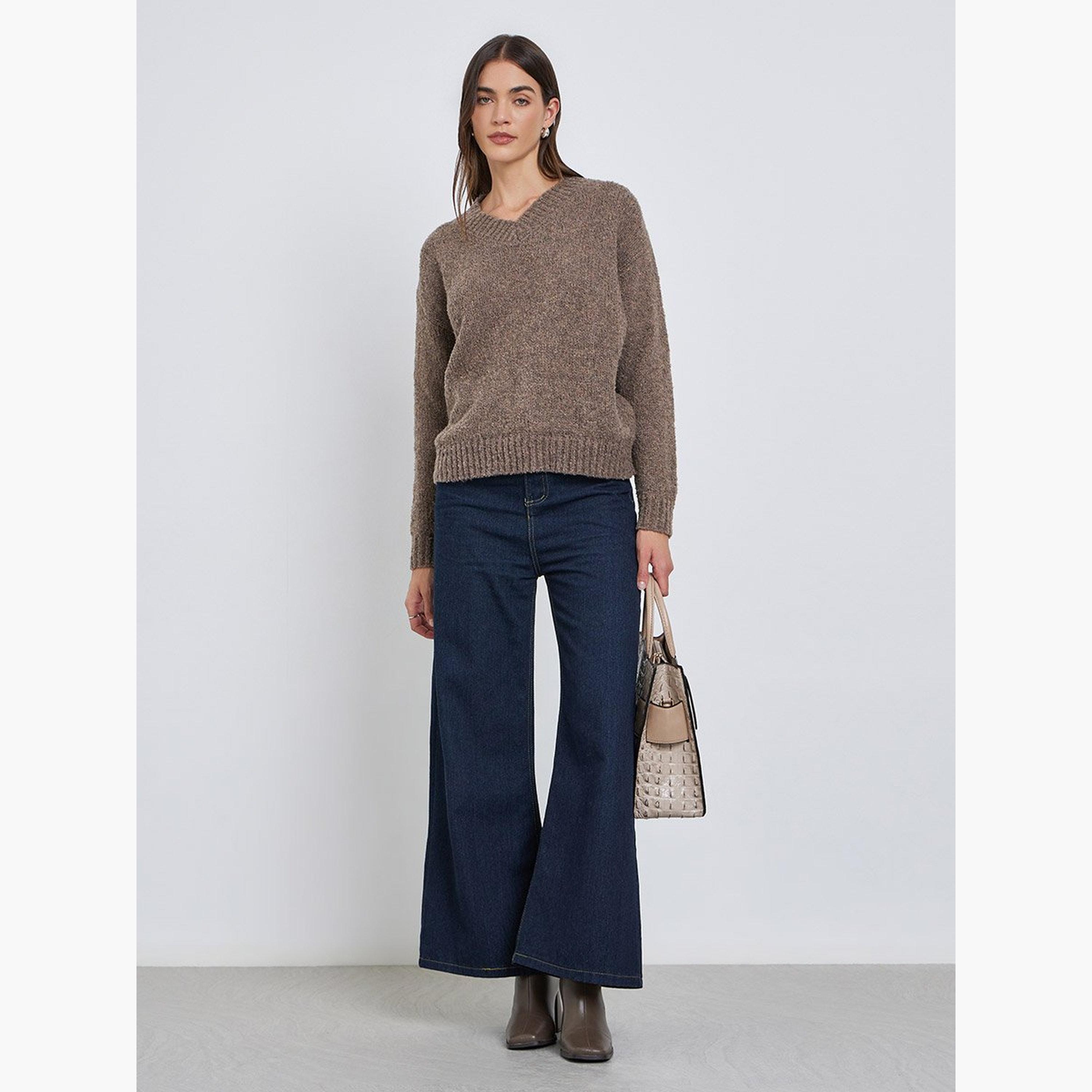 Styli Brown Relaxed Fit Multi Yarn Sweater-women-winterwear-cardigansandjumpers-jumpers-image-2