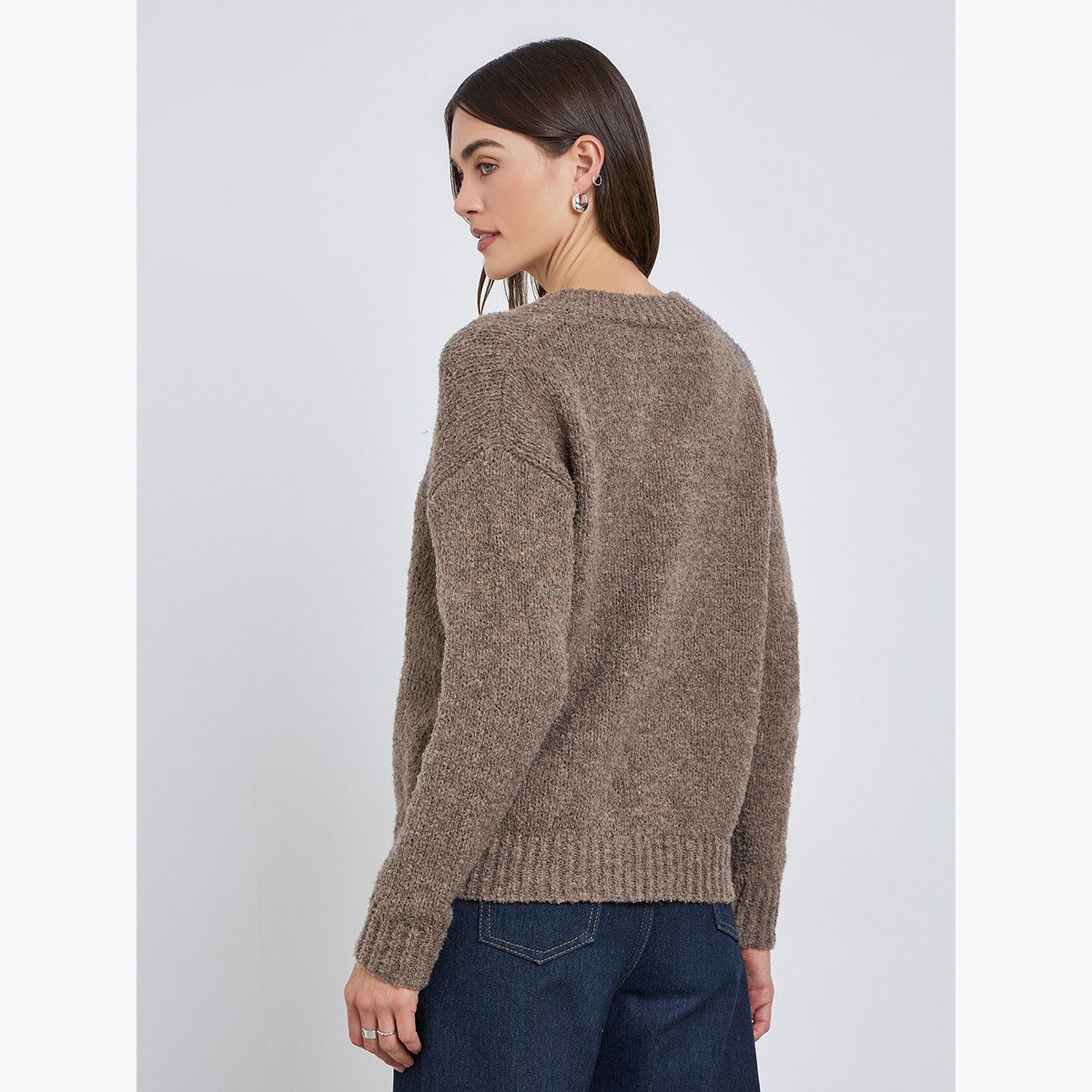 Styli Brown Relaxed Fit Multi Yarn Sweater-women-winterwear-cardigansandjumpers-jumpers-image-5