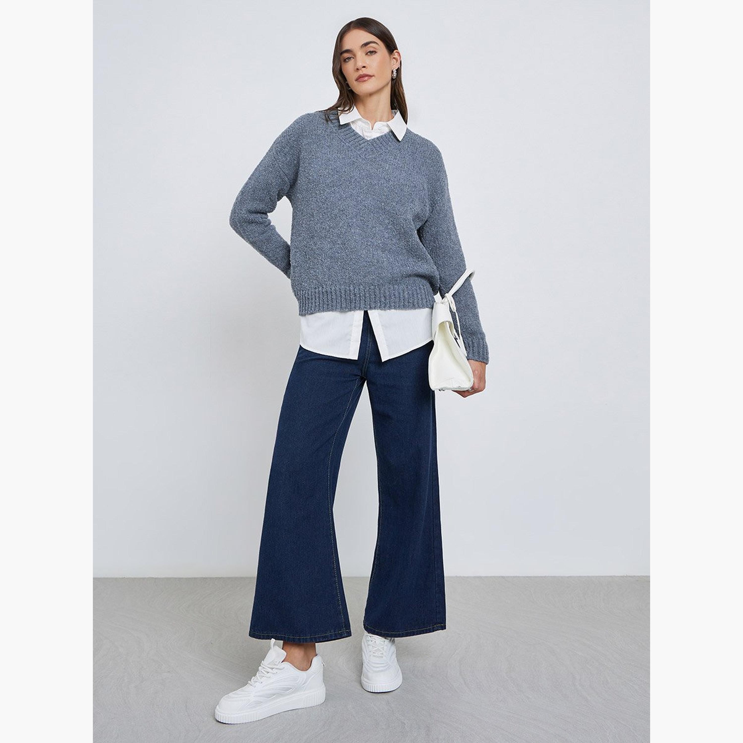 Styli Blue Relaxed Fit Multi Yarn Sweater-women-winterwear-cardigansandjumpers-jumpers-image-2