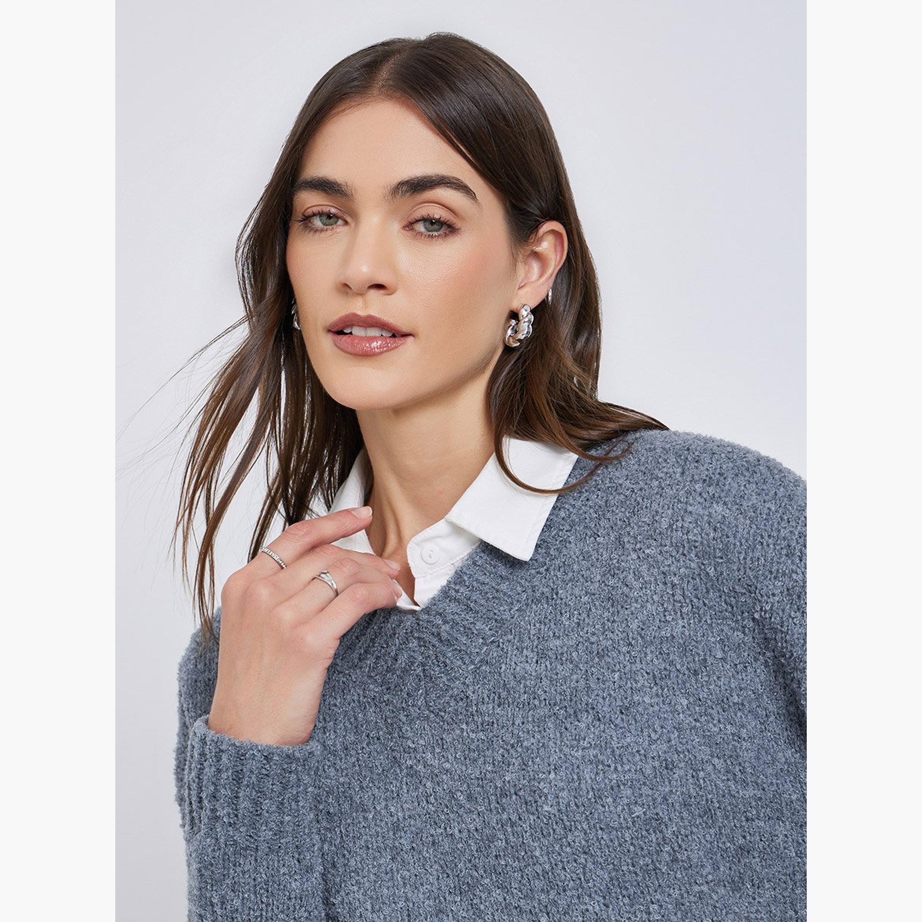 Styli Blue Relaxed Fit Multi Yarn Sweater-women-winterwear-cardigansandjumpers-jumpers-image-3