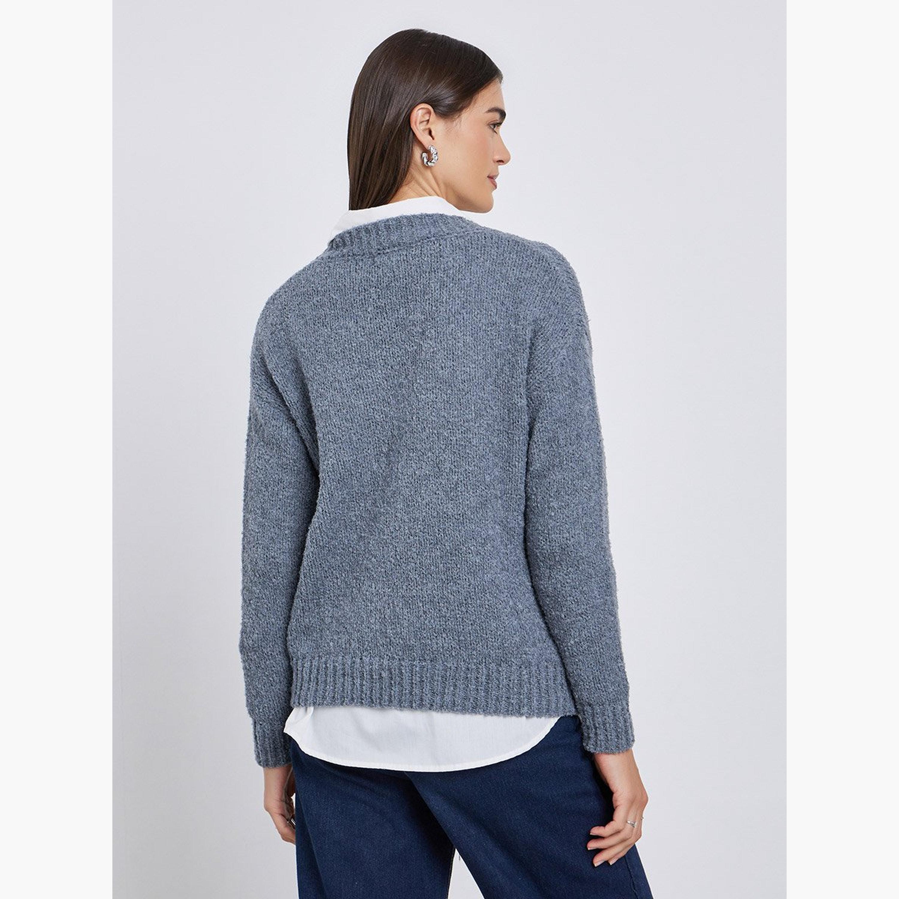Styli Blue Relaxed Fit Multi Yarn Sweater-women-winterwear-cardigansandjumpers-jumpers-image-4