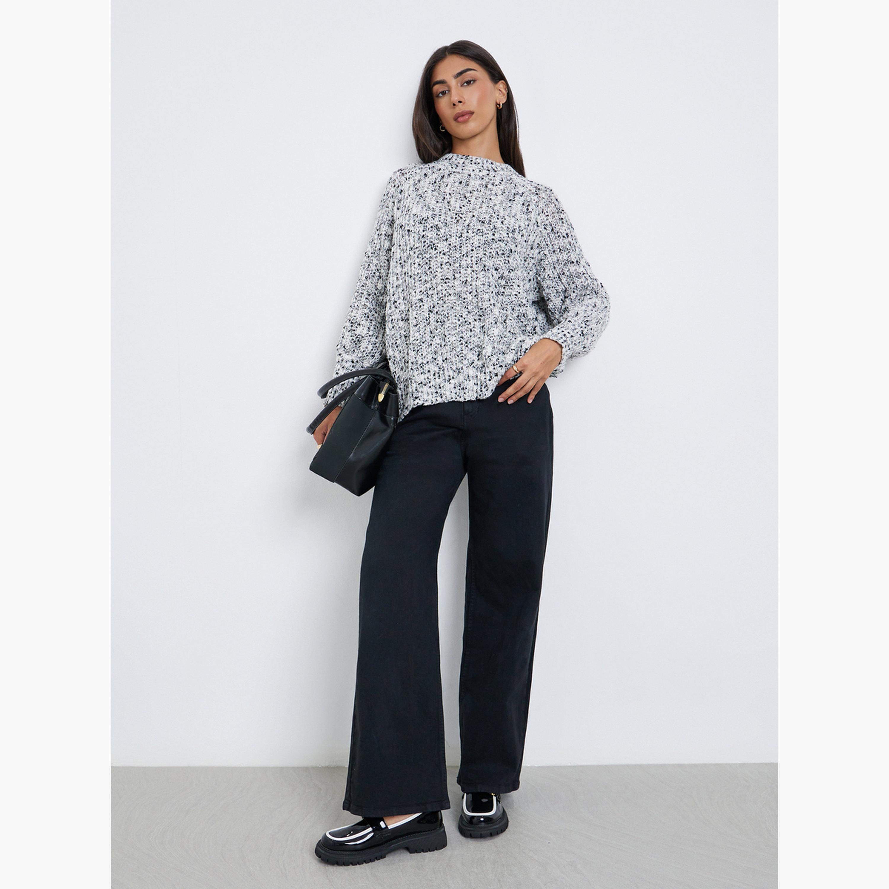 Styli Regular Fit Multi Yarn Knit Sweater-women-winterwear-cardigansandjumpers-jumpers-image-2