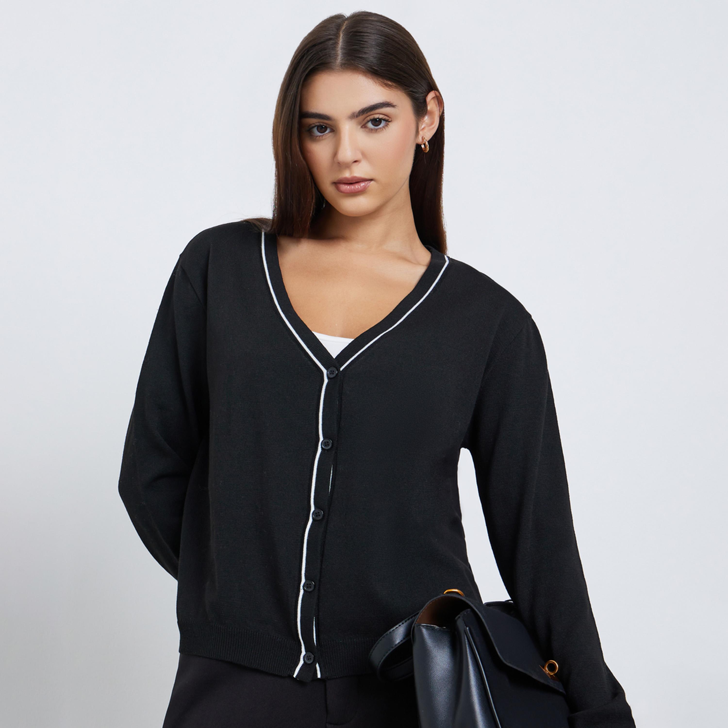 Styli Black Buttoned Cardigan Sweater-women-winterwear-cardigansandjumpers-jumpers-image-1