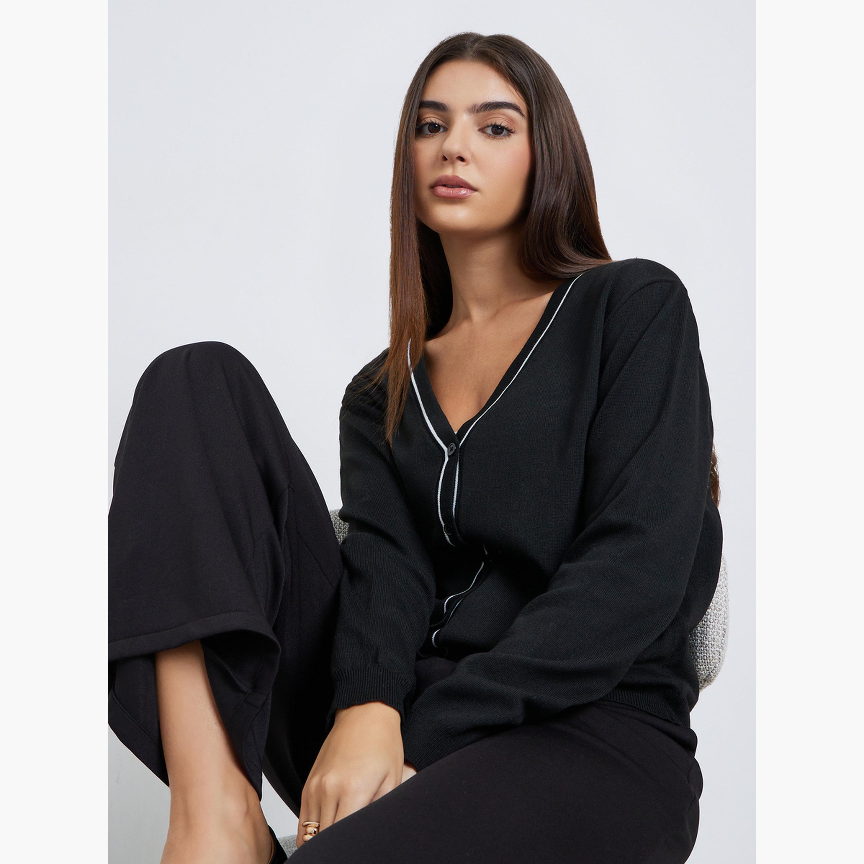 Styli Black Buttoned Cardigan Sweater-women-winterwear-cardigansandjumpers-jumpers-image-3