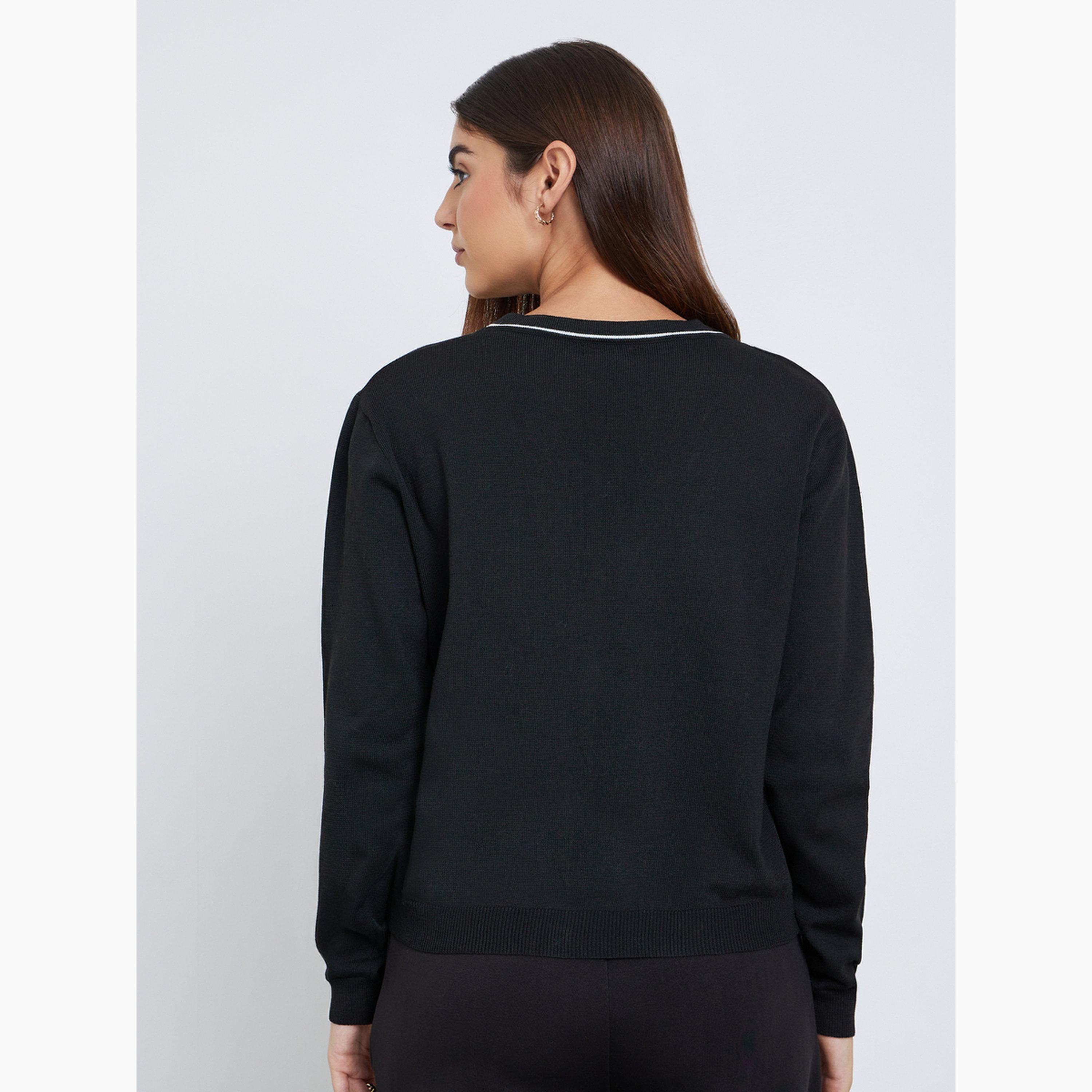 Styli Black Buttoned Cardigan Sweater-women-winterwear-cardigansandjumpers-jumpers-image-5