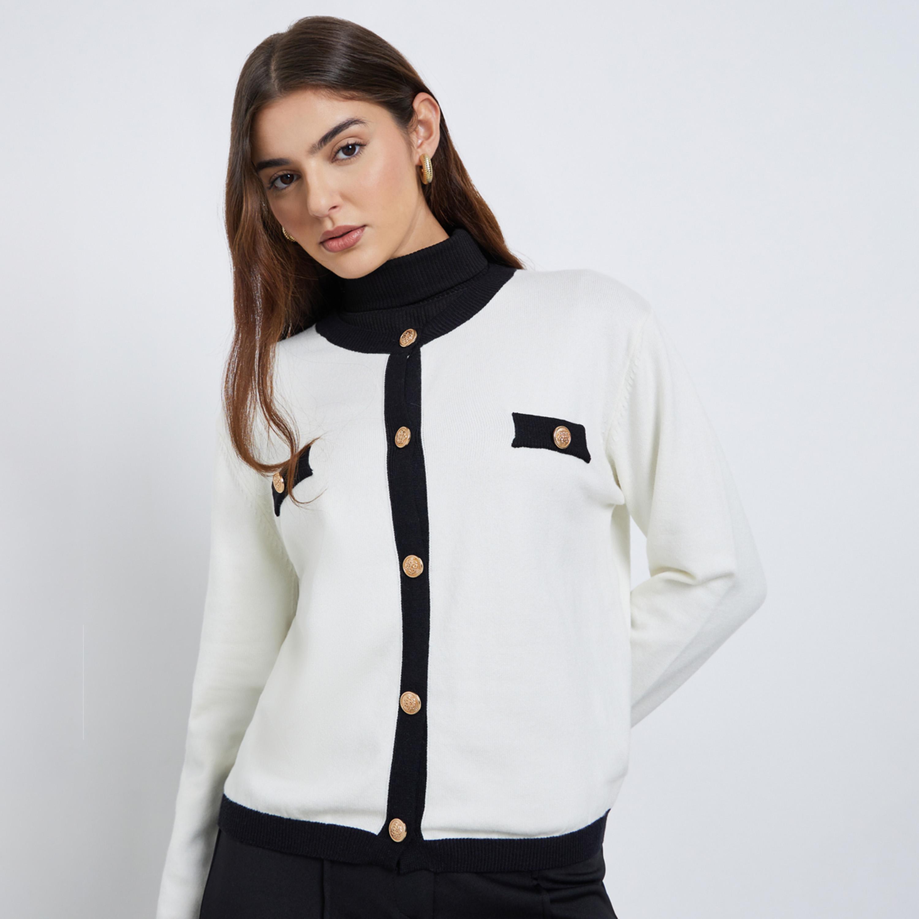 ستايلي - كارديغان عادي أبيض اللون مع حواف متباينة-women-winterwear-cardigansandjumpers-jumpers-image-1