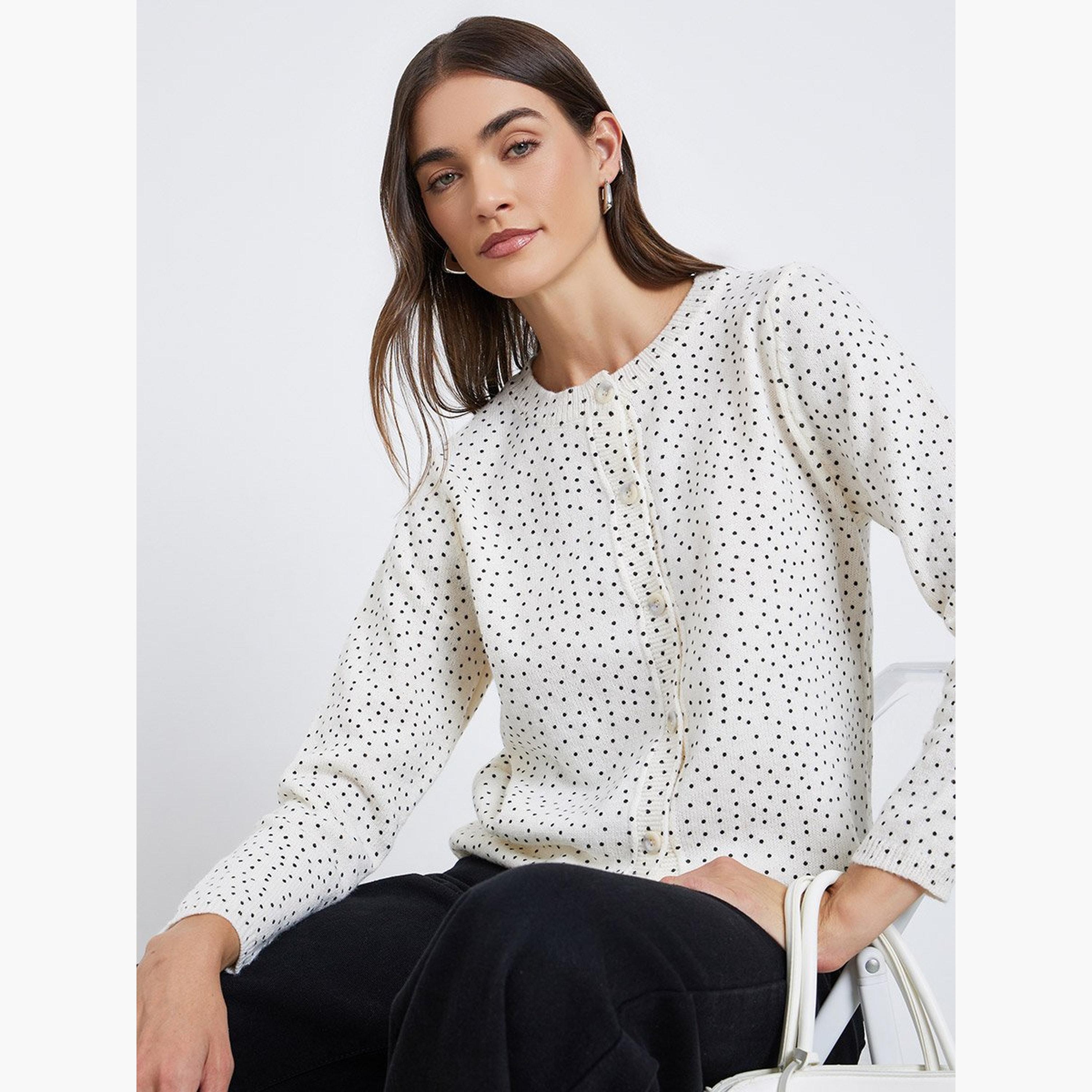 Styli Off White Regular Fit Dotted Knit Cardigan-women-winterwear-cardigansandjumpers-cardigans-image-3