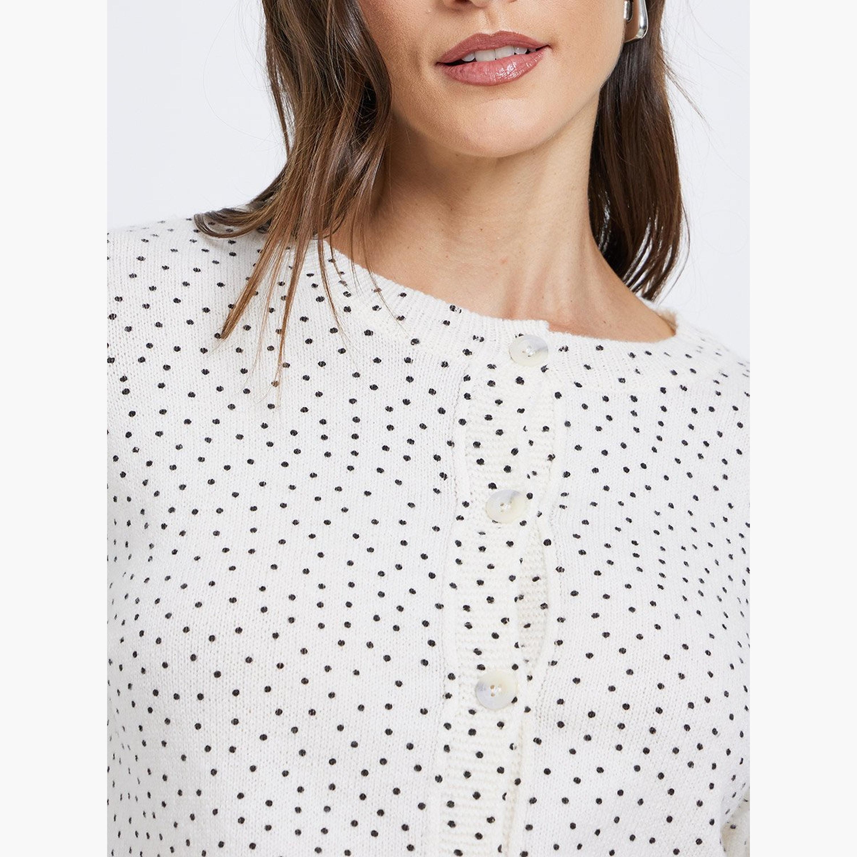 Styli Off White Regular Fit Dotted Knit Cardigan-women-winterwear-cardigansandjumpers-cardigans-image-4