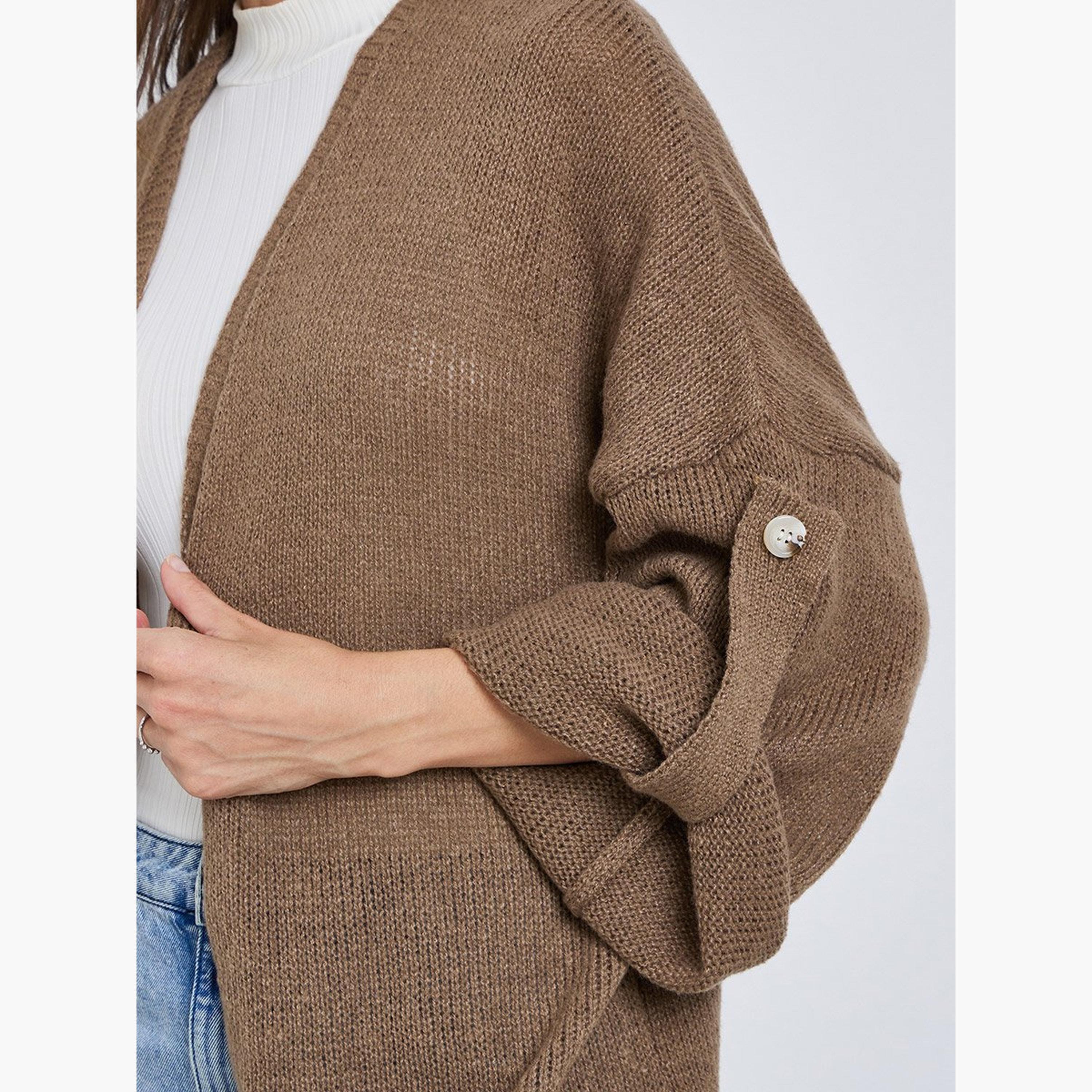 Styli Tan Brushed Yarn Longline Cardigan-women-winterwear-cardigansandjumpers-cardigans-image-3