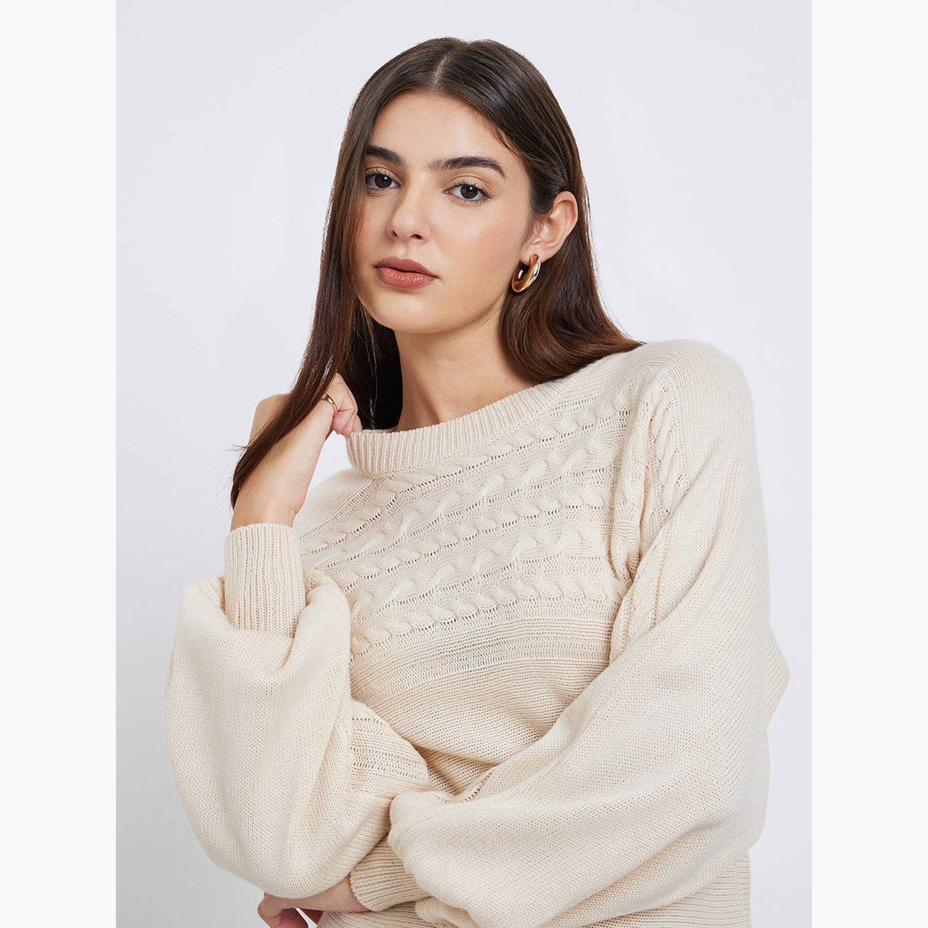 ستايلي - سترة محبوكة بأكمام منفوخة لون كريمي-women-winterwear-cardigansandjumpers-jumpers-image-4