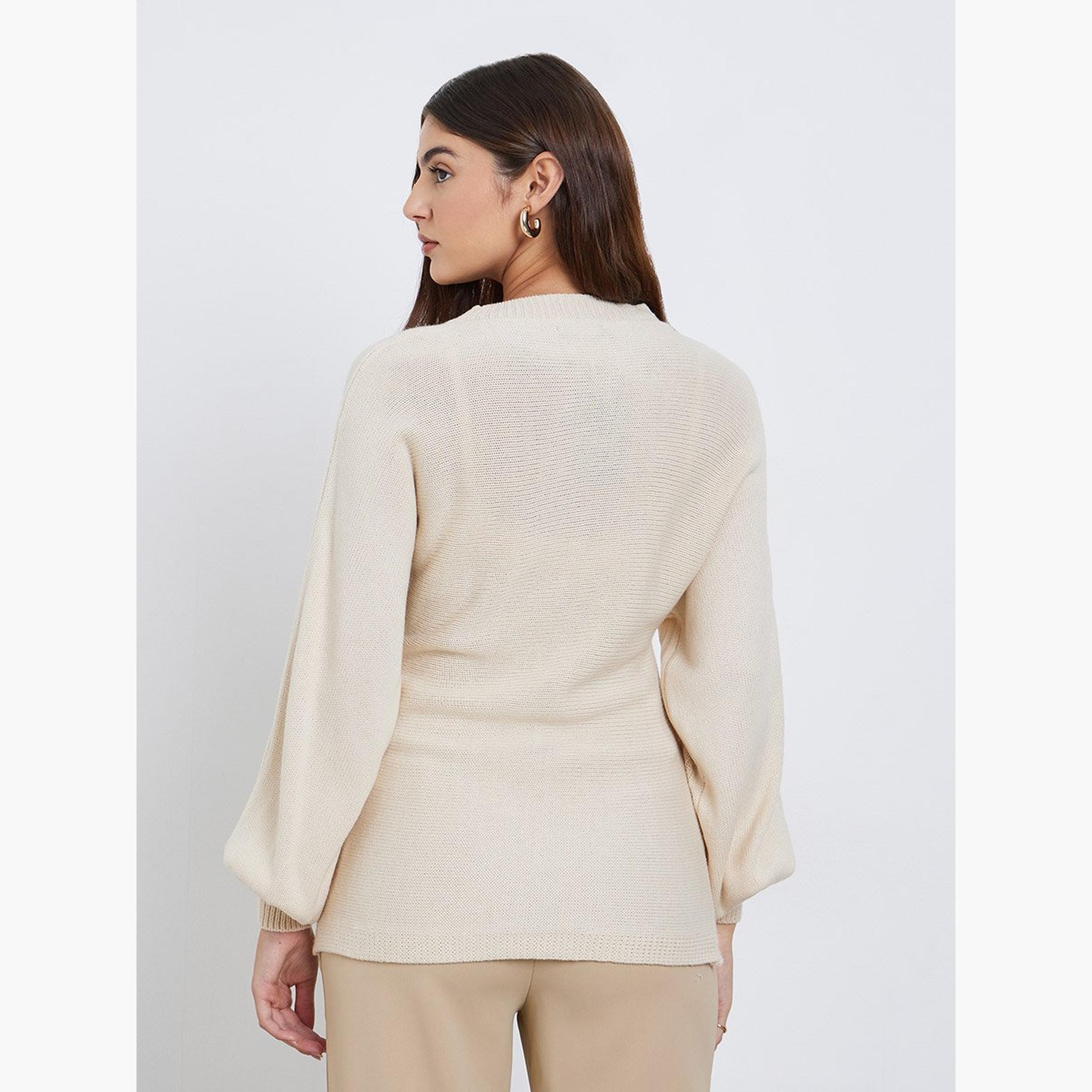 Styli Cream Balloon Sleeve Cable Knit Sweater-women-winterwear-cardigansandjumpers-jumpers-image-5