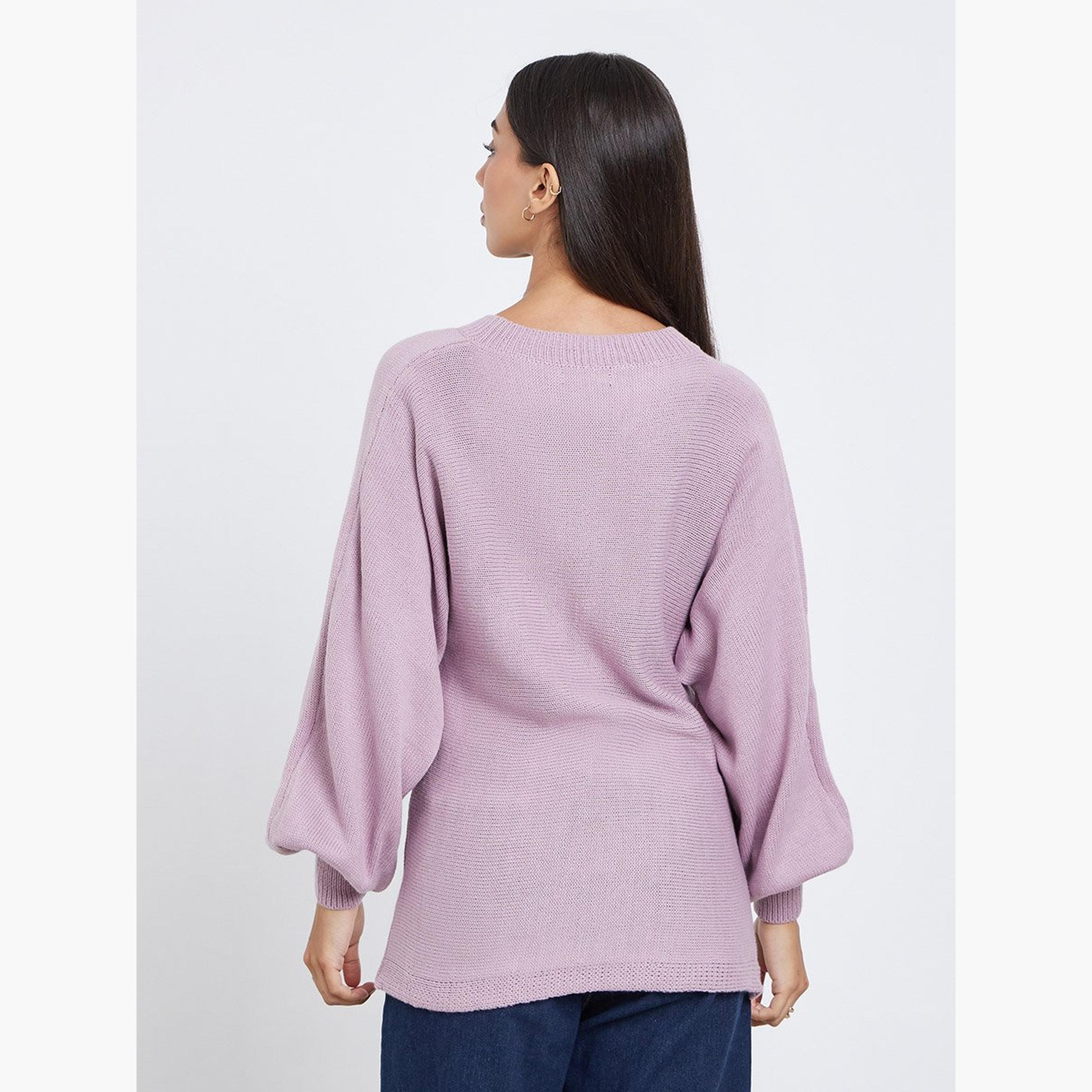 Styli Lilac Balloon Sleeve Cable Knit Sweater-women-winterwear-cardigansandjumpers-jumpers-image-5
