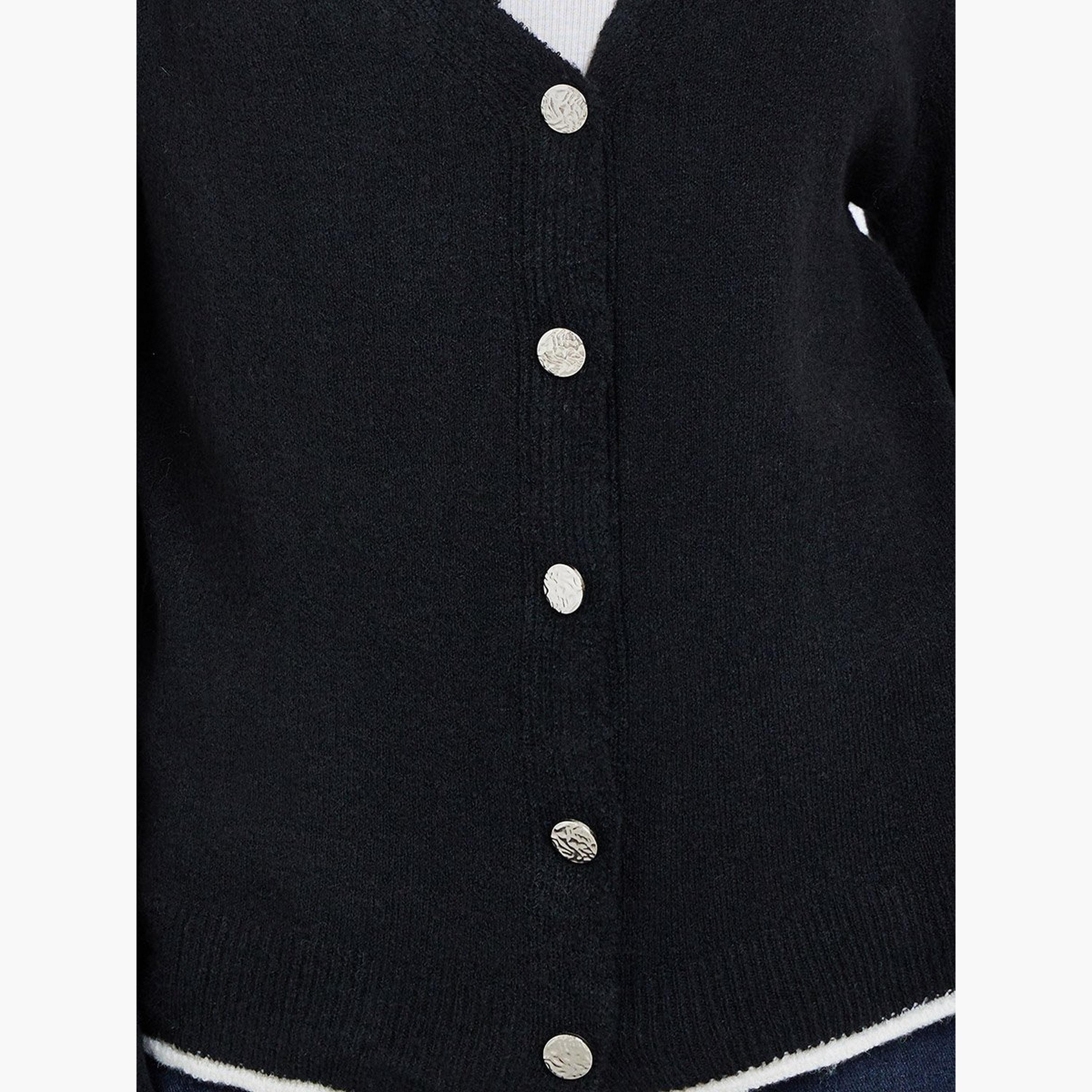 Styli Black Regular Fit Buttoned Knit Cardigan-women-winterwear-cardigansandjumpers-cardigans-image-4