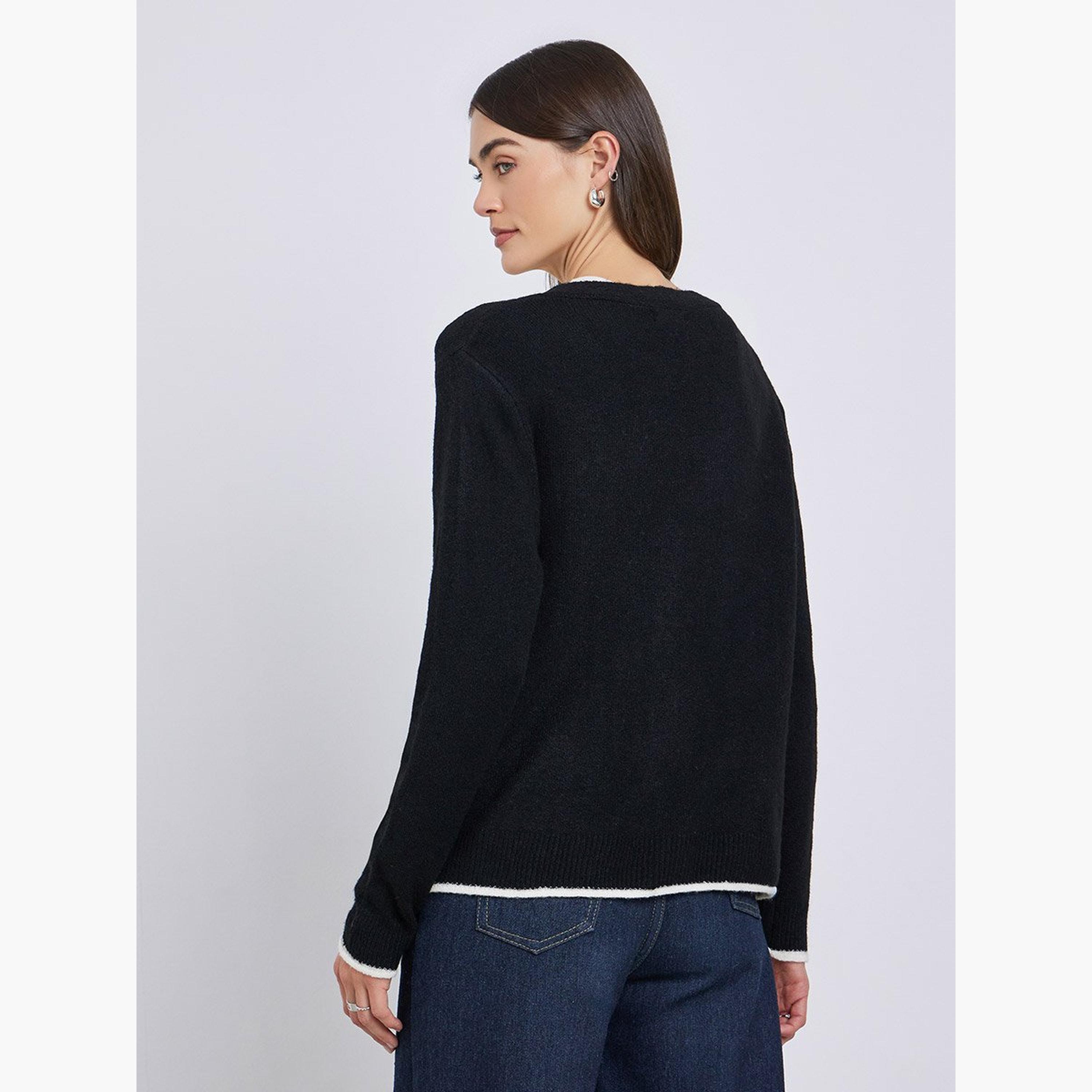 Styli Black Regular Fit Buttoned Knit Cardigan-women-winterwear-cardigansandjumpers-cardigans-image-5
