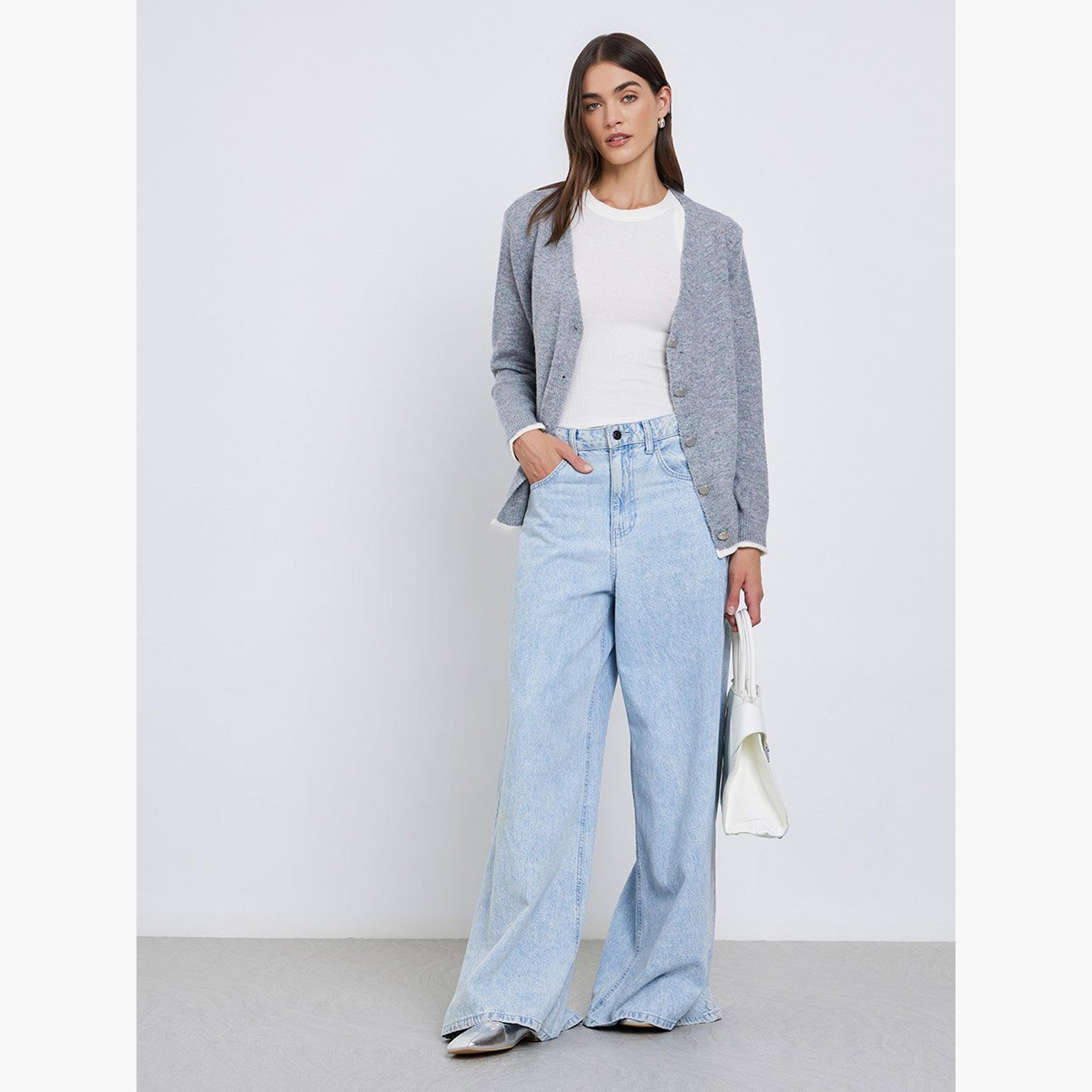 Styli Grey Regular Fit Buttoned Knit Cardigan-women-winterwear-cardigansandjumpers-cardigans-image-2