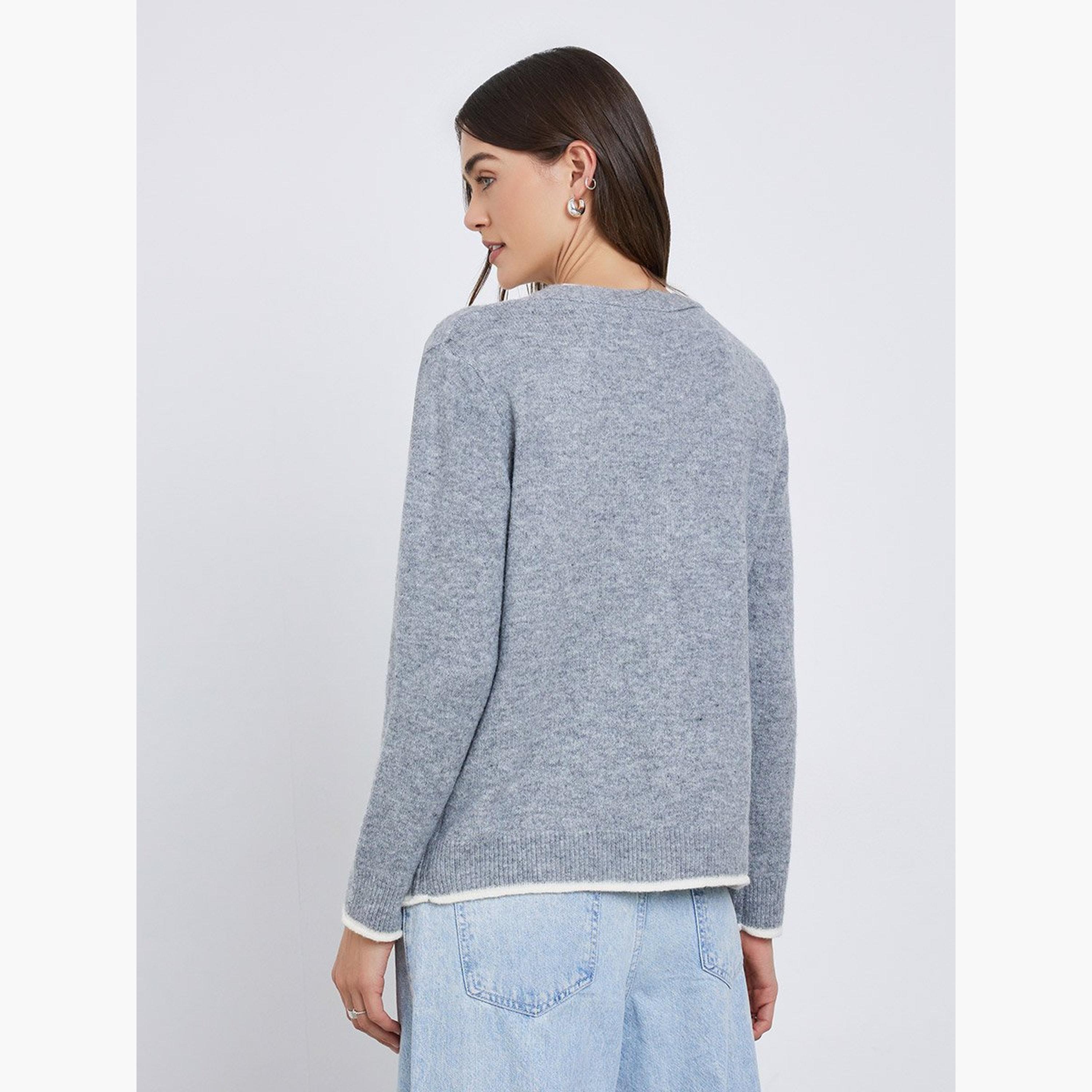 Styli Grey Regular Fit Buttoned Knit Cardigan-women-winterwear-cardigansandjumpers-cardigans-image-5