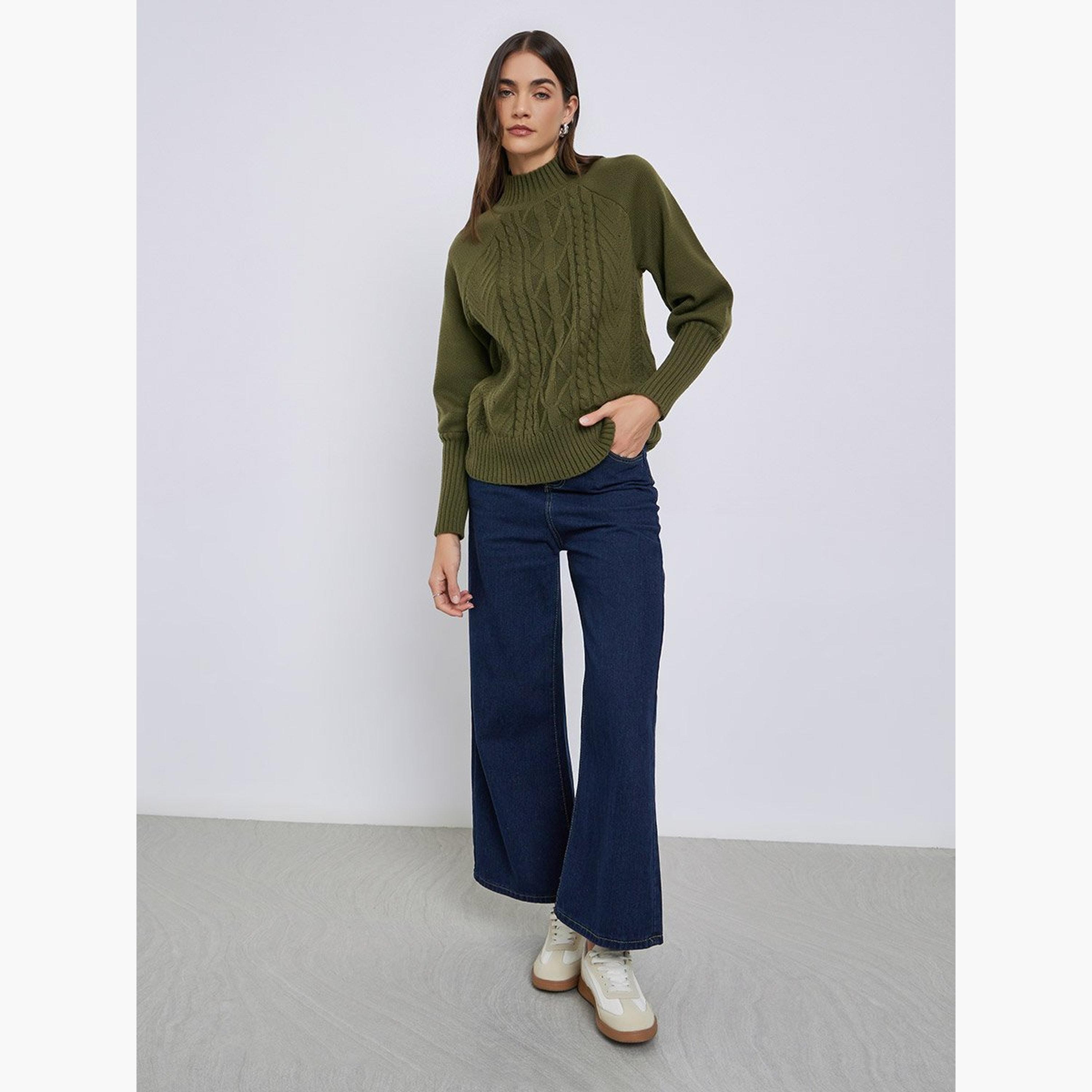 ستايلي - سترة محبوكة بقصّة عادية بلون زيتوني-women-winterwear-cardigansandjumpers-jumpers-image-1
