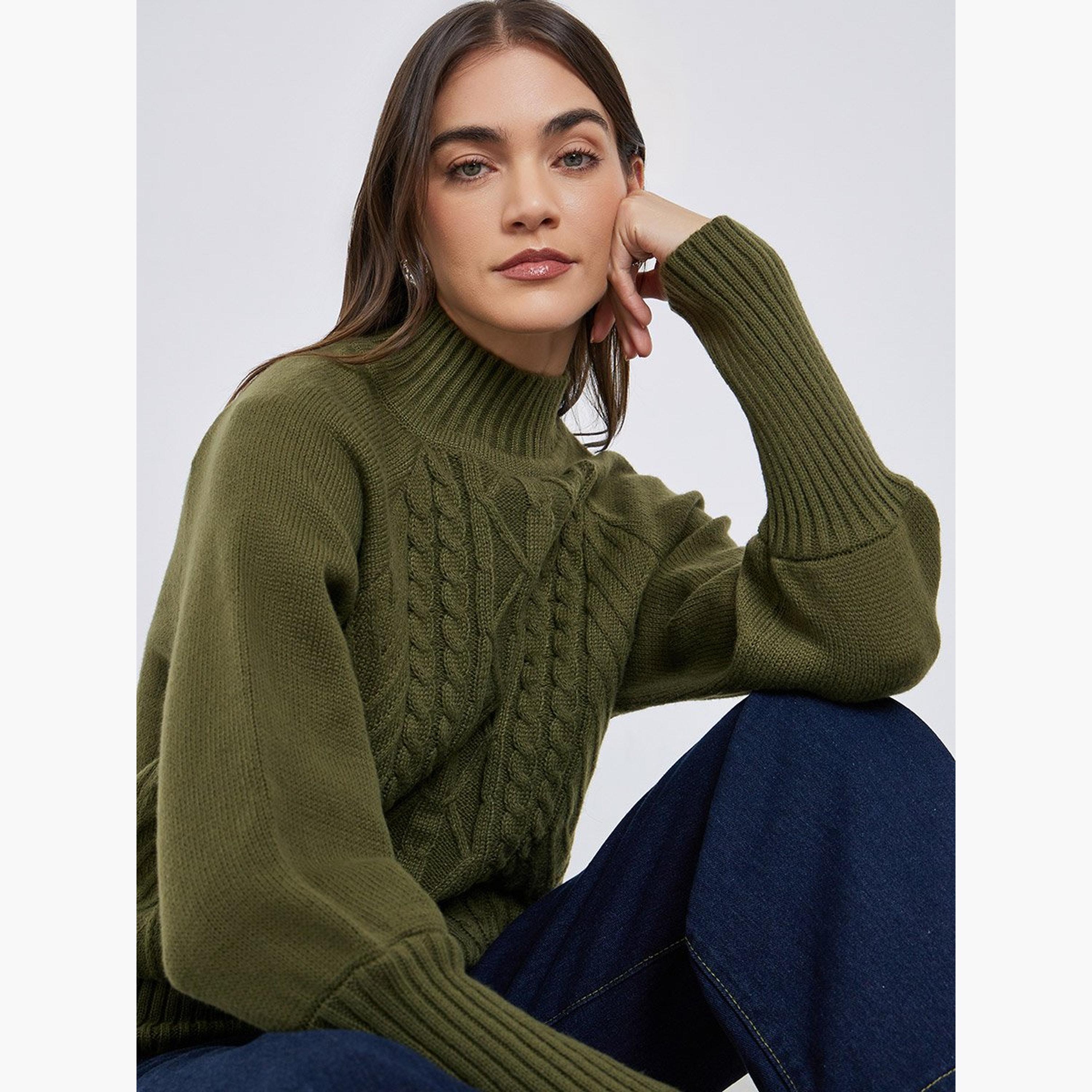 ستايلي - سترة محبوكة بقصّة عادية بلون زيتوني-women-winterwear-cardigansandjumpers-jumpers-image-2
