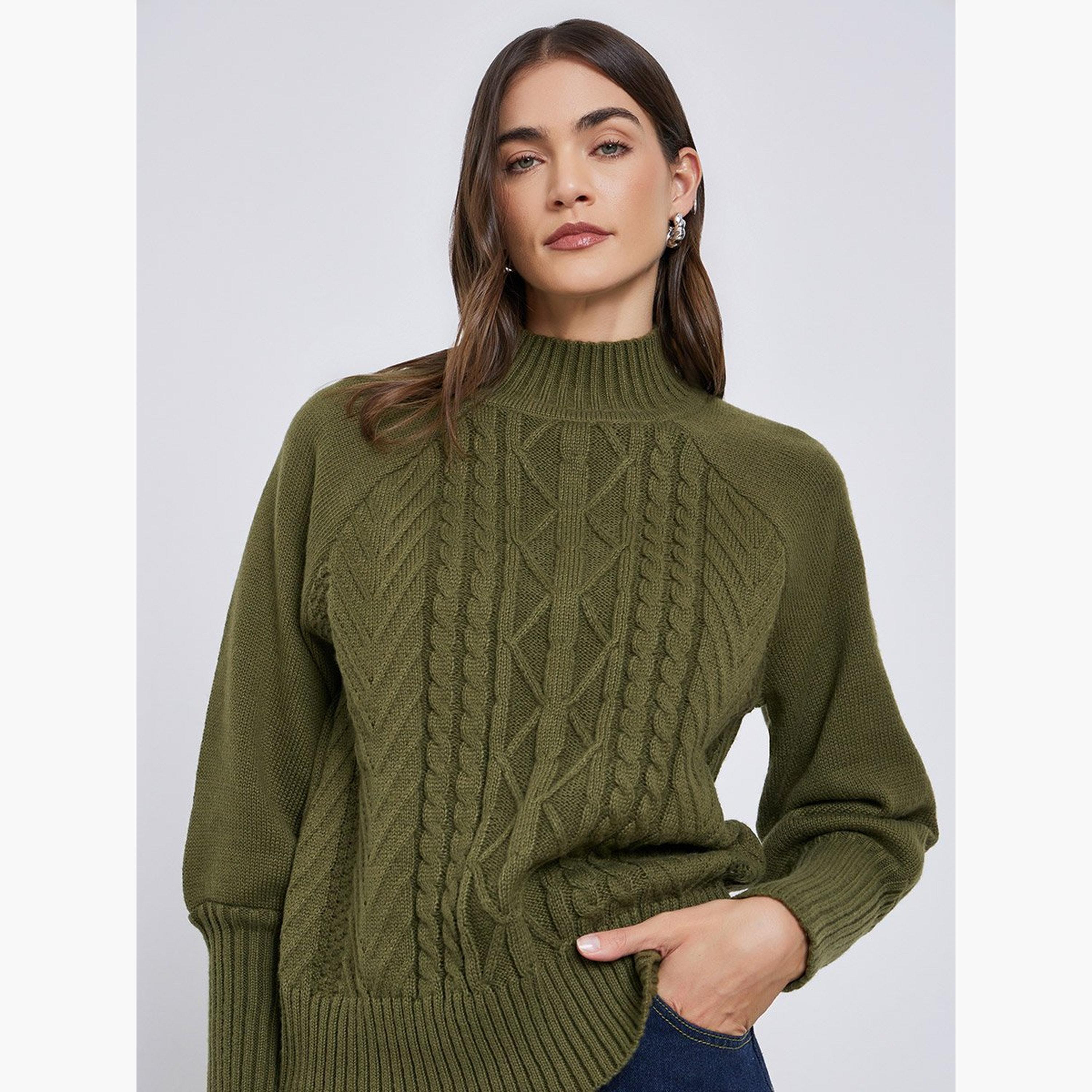 ستايلي - سترة محبوكة بقصّة عادية بلون زيتوني-women-winterwear-cardigansandjumpers-jumpers-image-3