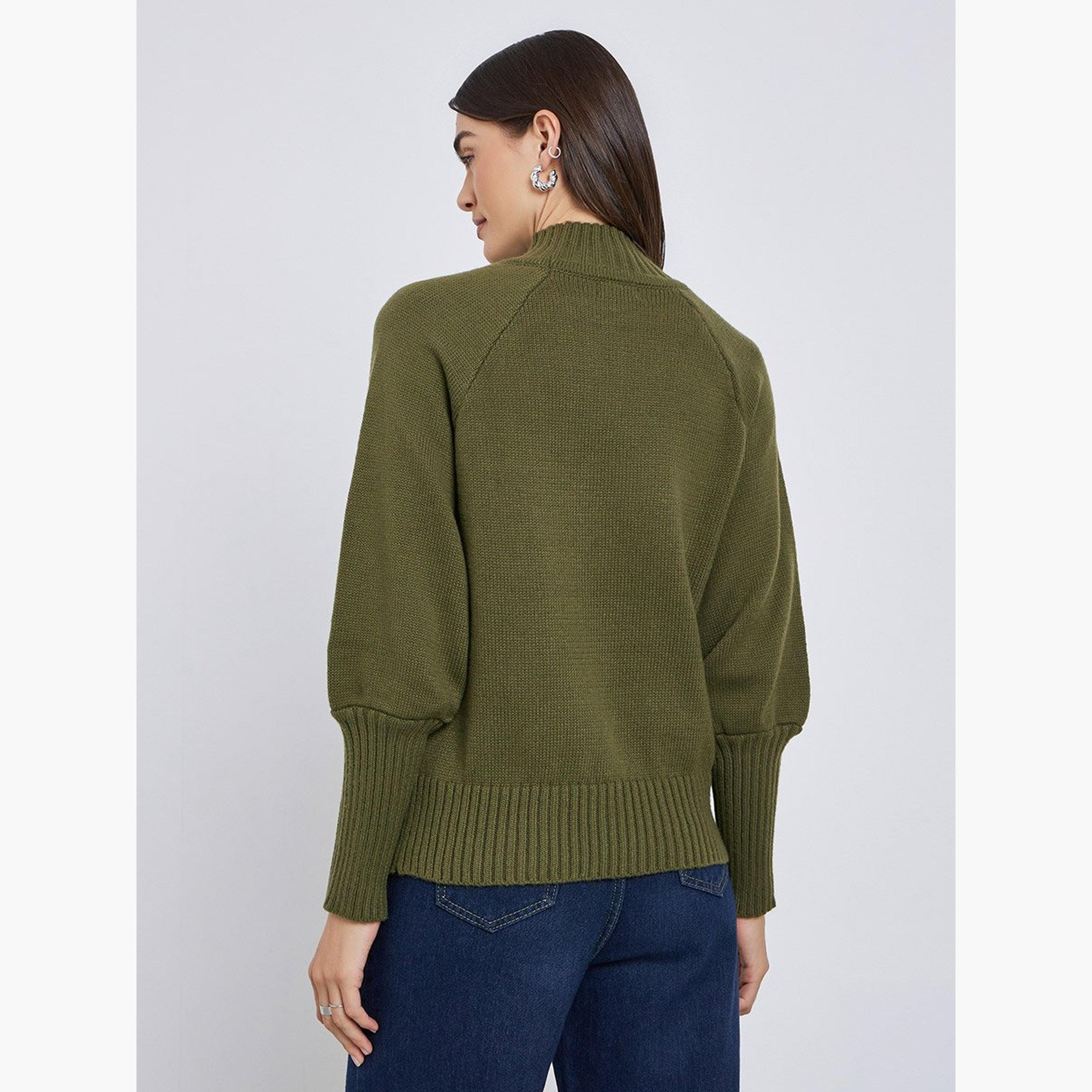 ستايلي - سترة محبوكة بقصّة عادية بلون زيتوني-women-winterwear-cardigansandjumpers-jumpers-image-5