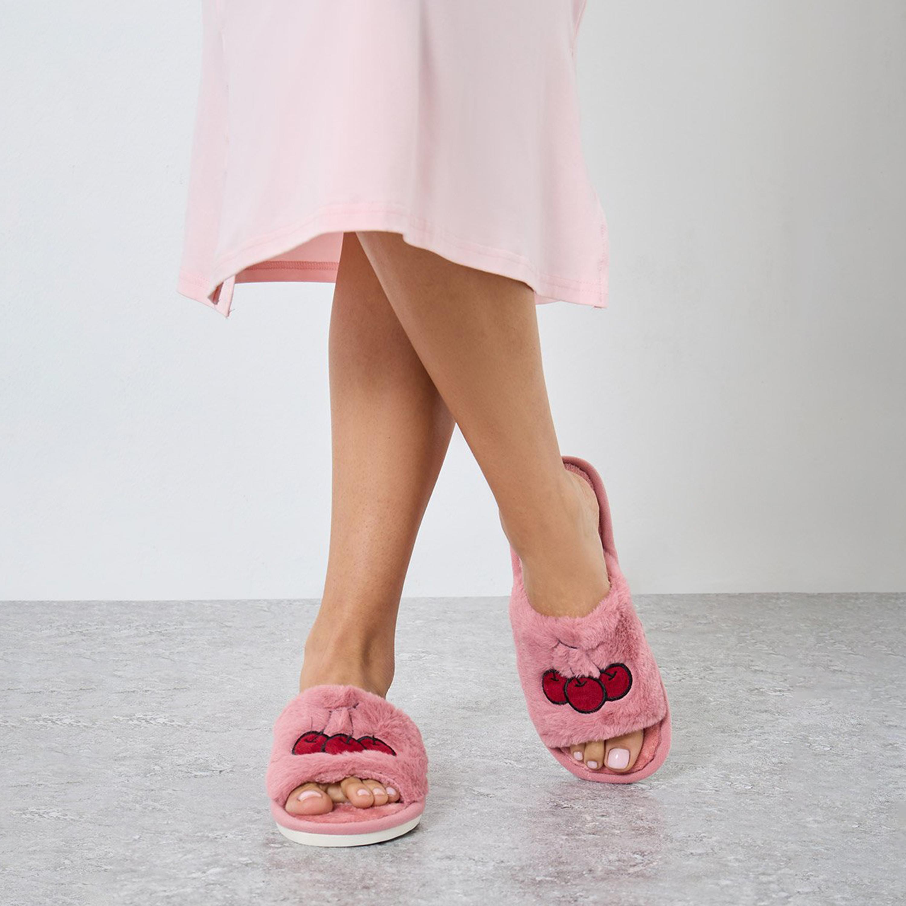 Styli Women Pink Faux Fur Cherry Bedroom Slippers-women-shoes-bedroomslippers-image-2