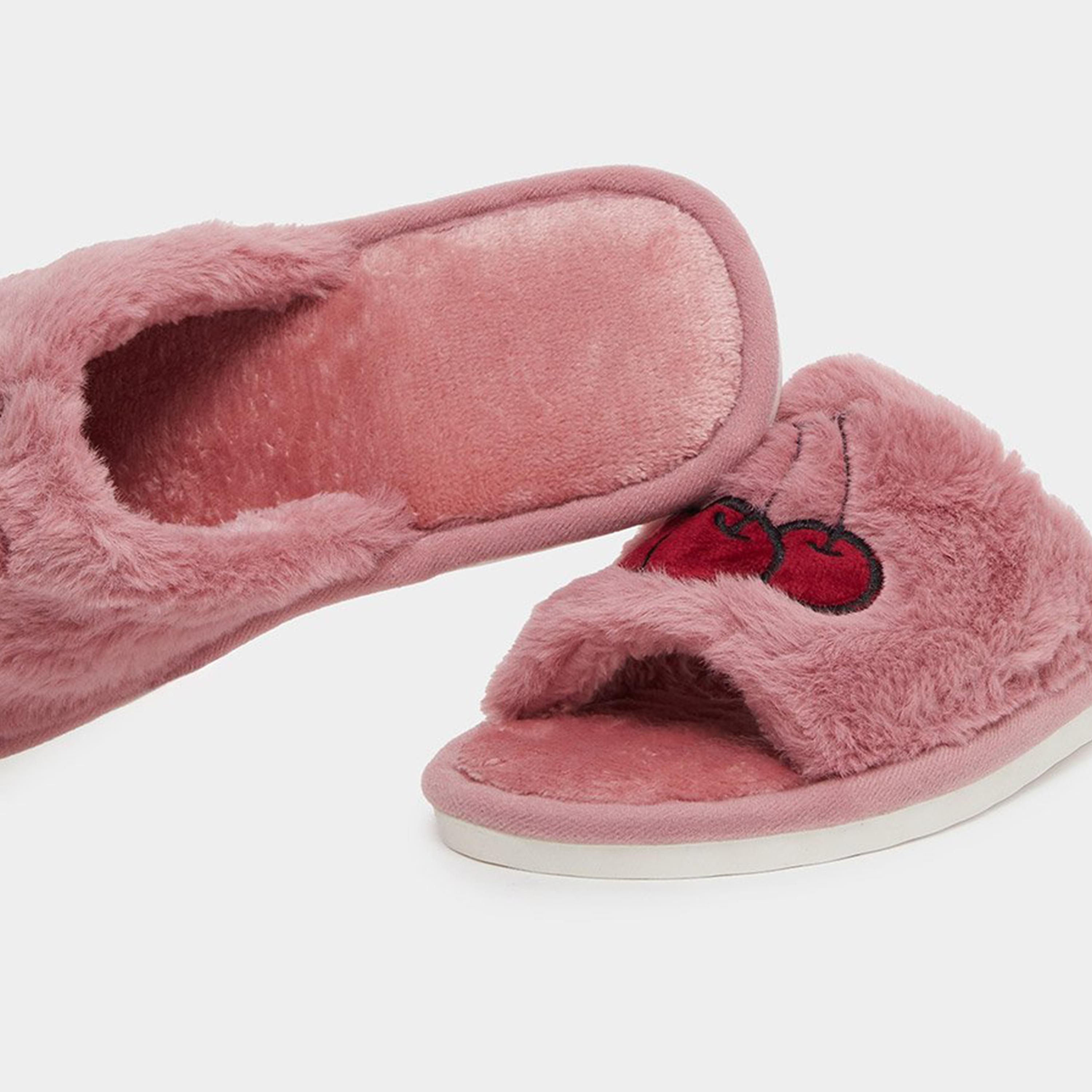 Styli Women Pink Faux Fur Cherry Bedroom Slippers-women-shoes-bedroomslippers-image-4
